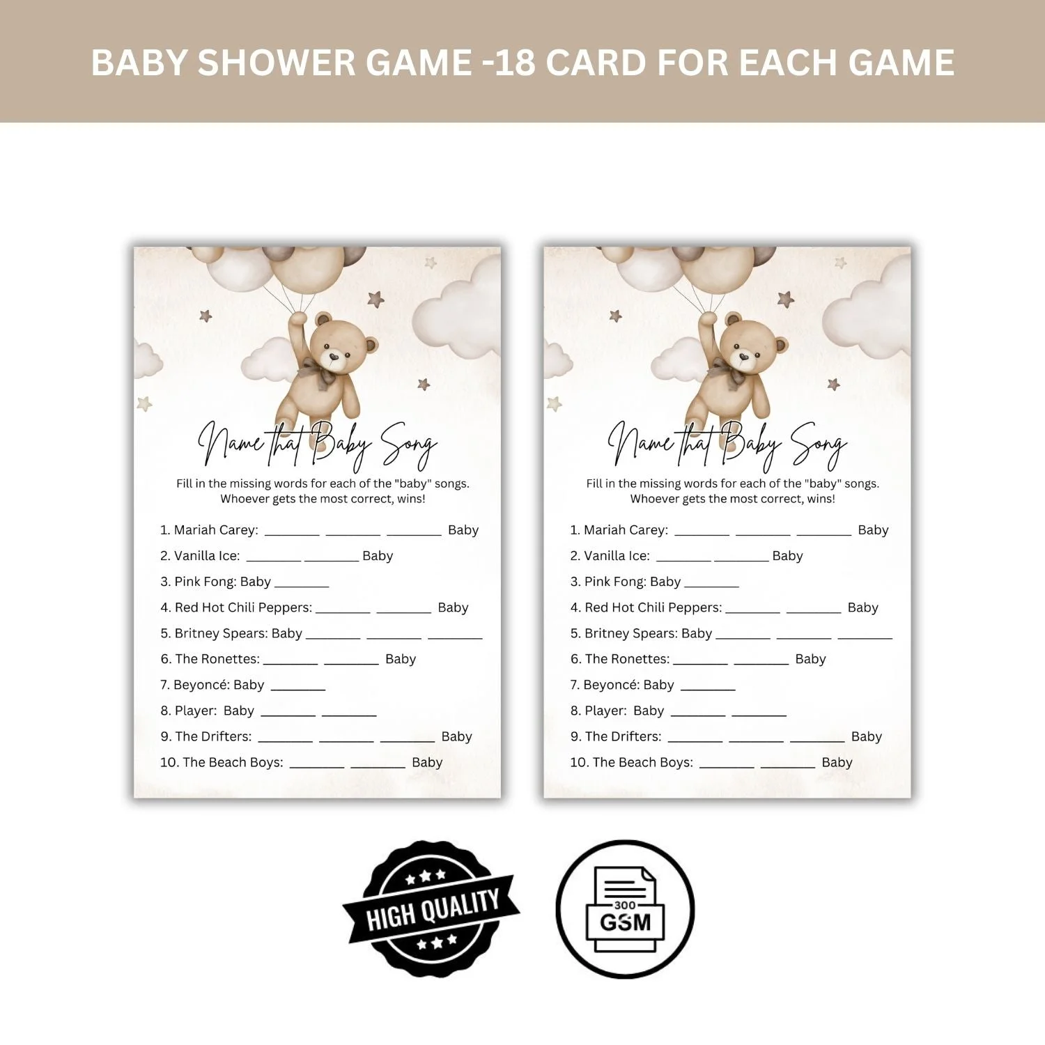 Name That Baby Song Baby Shower Games Card Pack - 18 High-Quality 300gsm Cards for Fun & Exciting Celebration - Premium Handcrafted 300 GSM Card Games by Party Decor Mall India - View 4