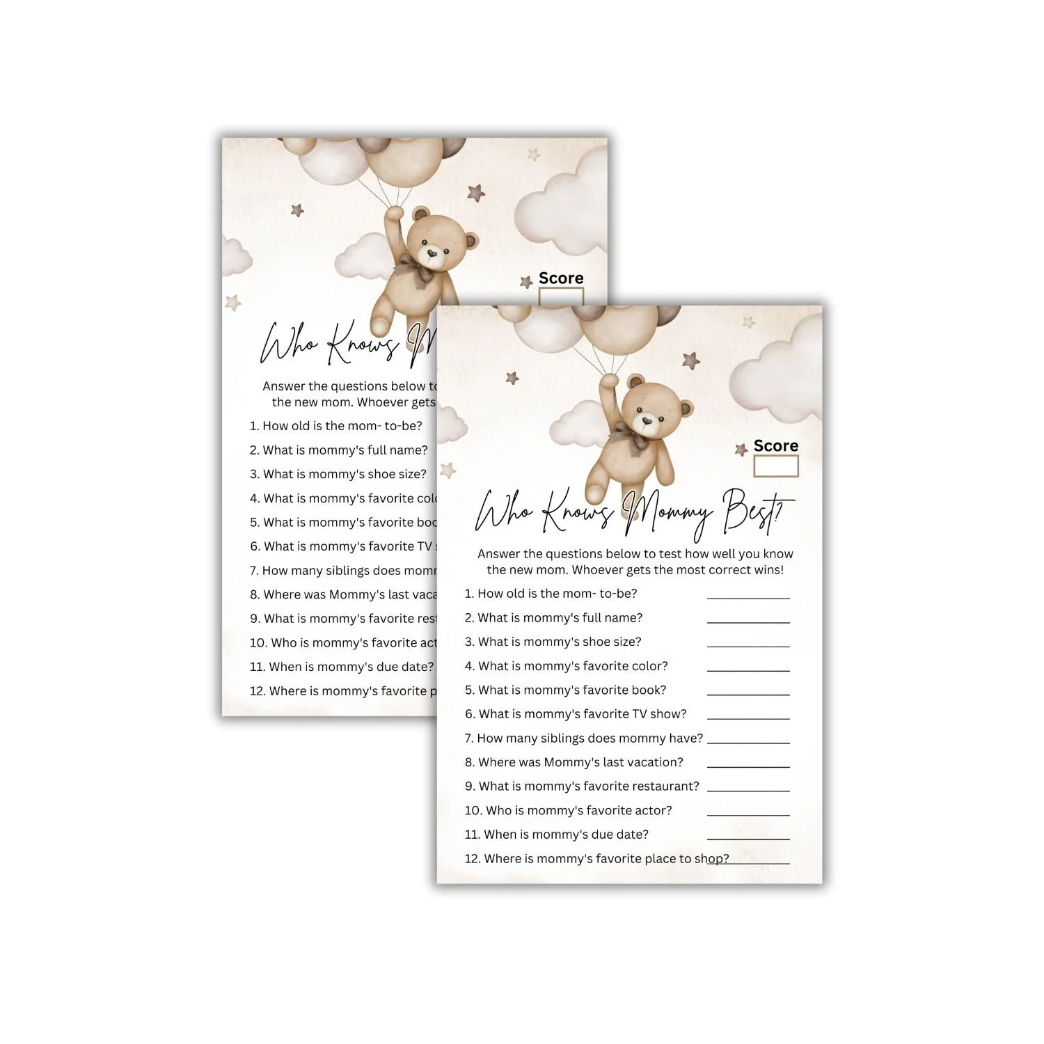 Who Knows Mommy Best? Baby Shower Games Card Pack - 18 High-Quality 300gsm Cards for Fun & Exciting Celebration