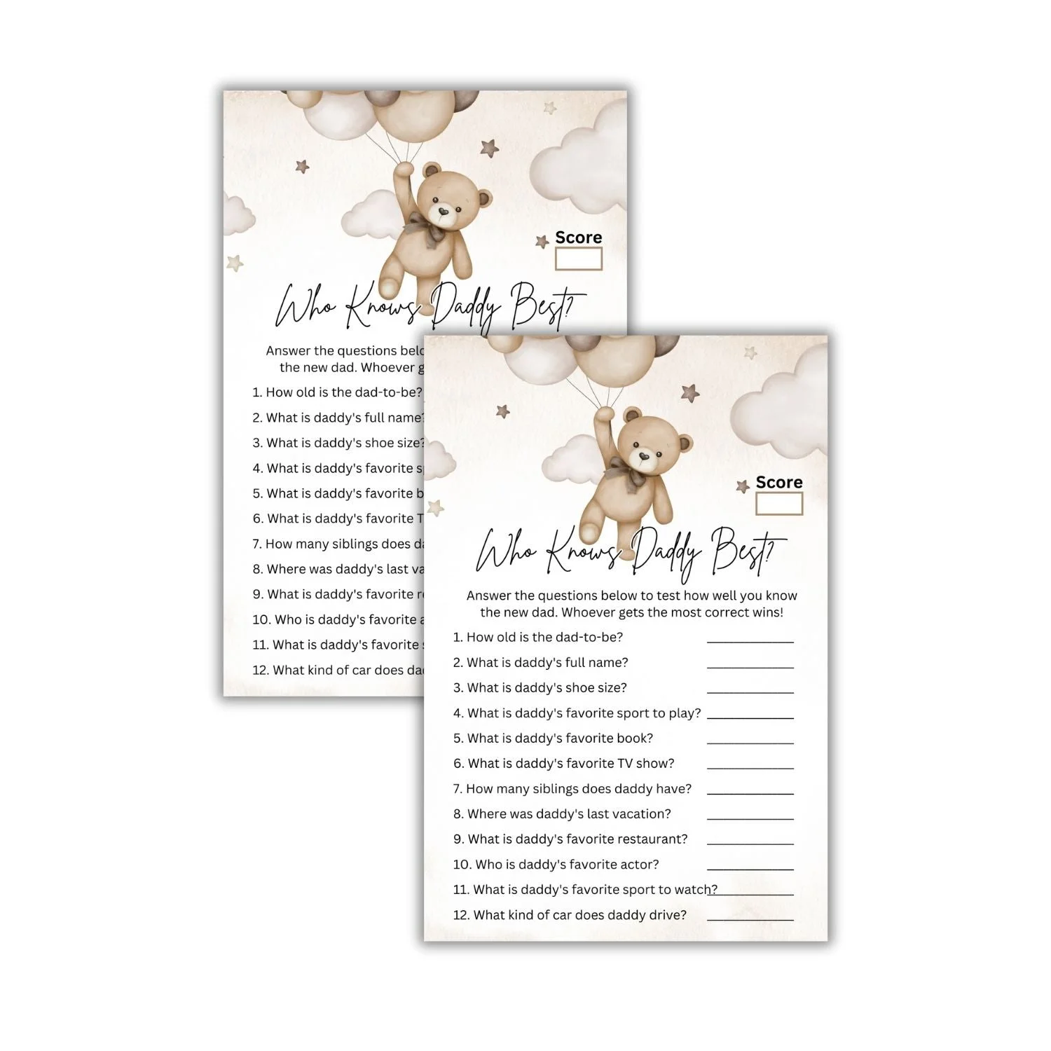 Who Knows Daddy Best? Baby Shower Games Card Pack - 18 High-Quality 300gsm Cards for Fun & Exciting Celebration - Premium Handcrafted 300 GSM Card Games by Party Decor Mall India - View 1