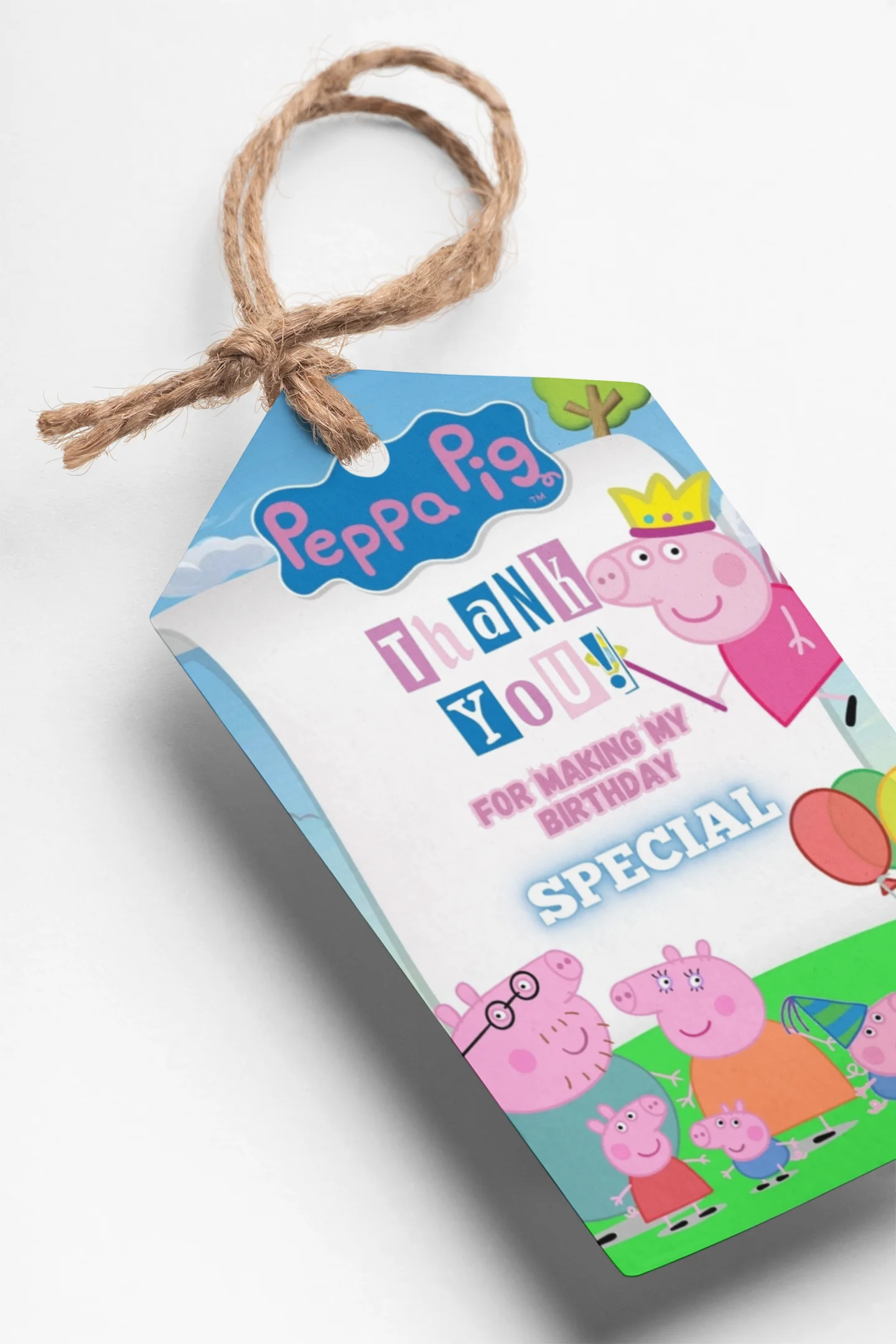 Peppa Pig Theme Thank You Cards & Return Gift Tags - 30Pcs, 2x3.5, 250 GSM Cardstock, Green & Black (Peppa Pig)