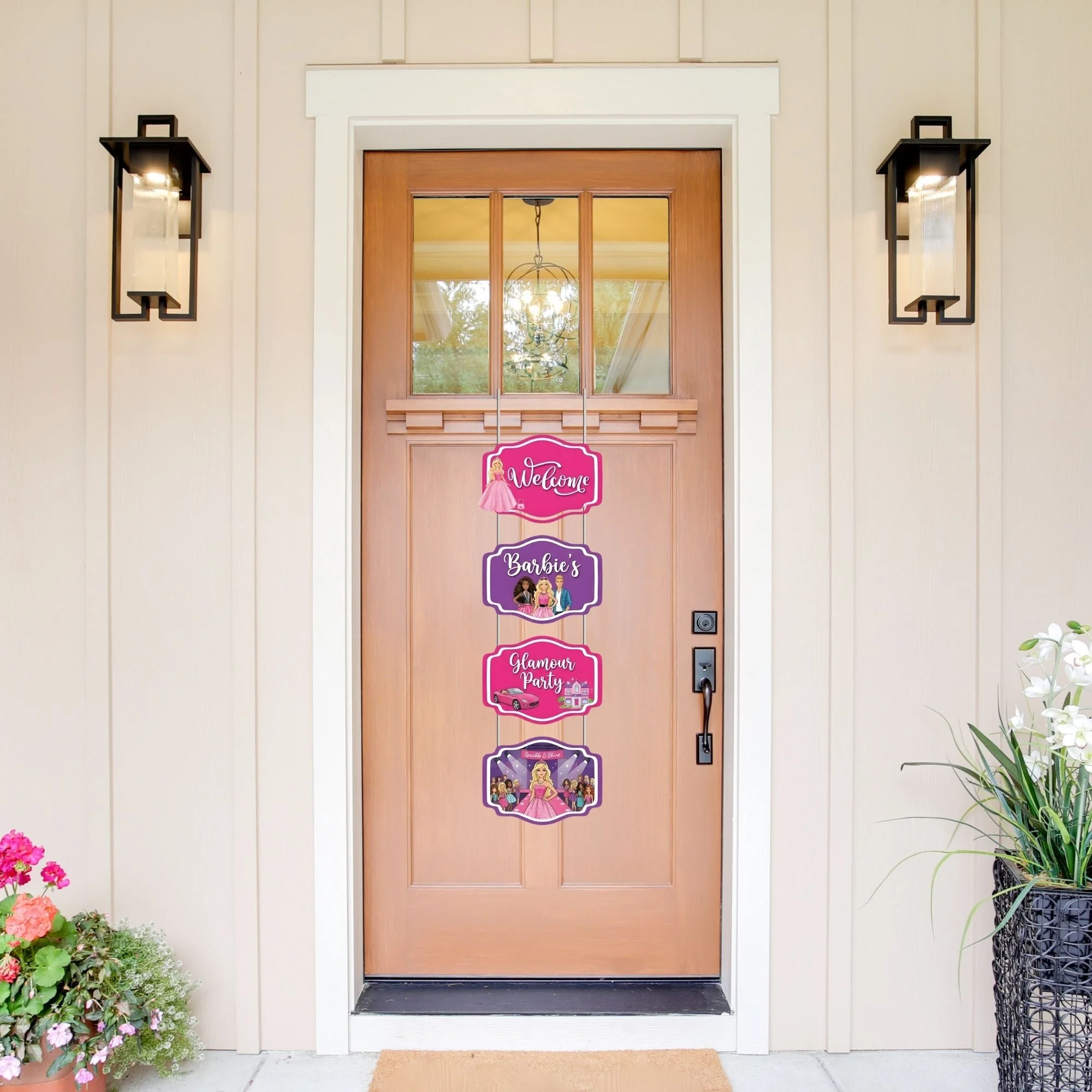 Barbie Door/Wall Hanging Dangler- (42 Inches/250 GSM Cardstock/Pink & Purple/6Pcs) - Premium Handcrafted 300 GSM Door Dangler by Party Decor Mall India - View 1