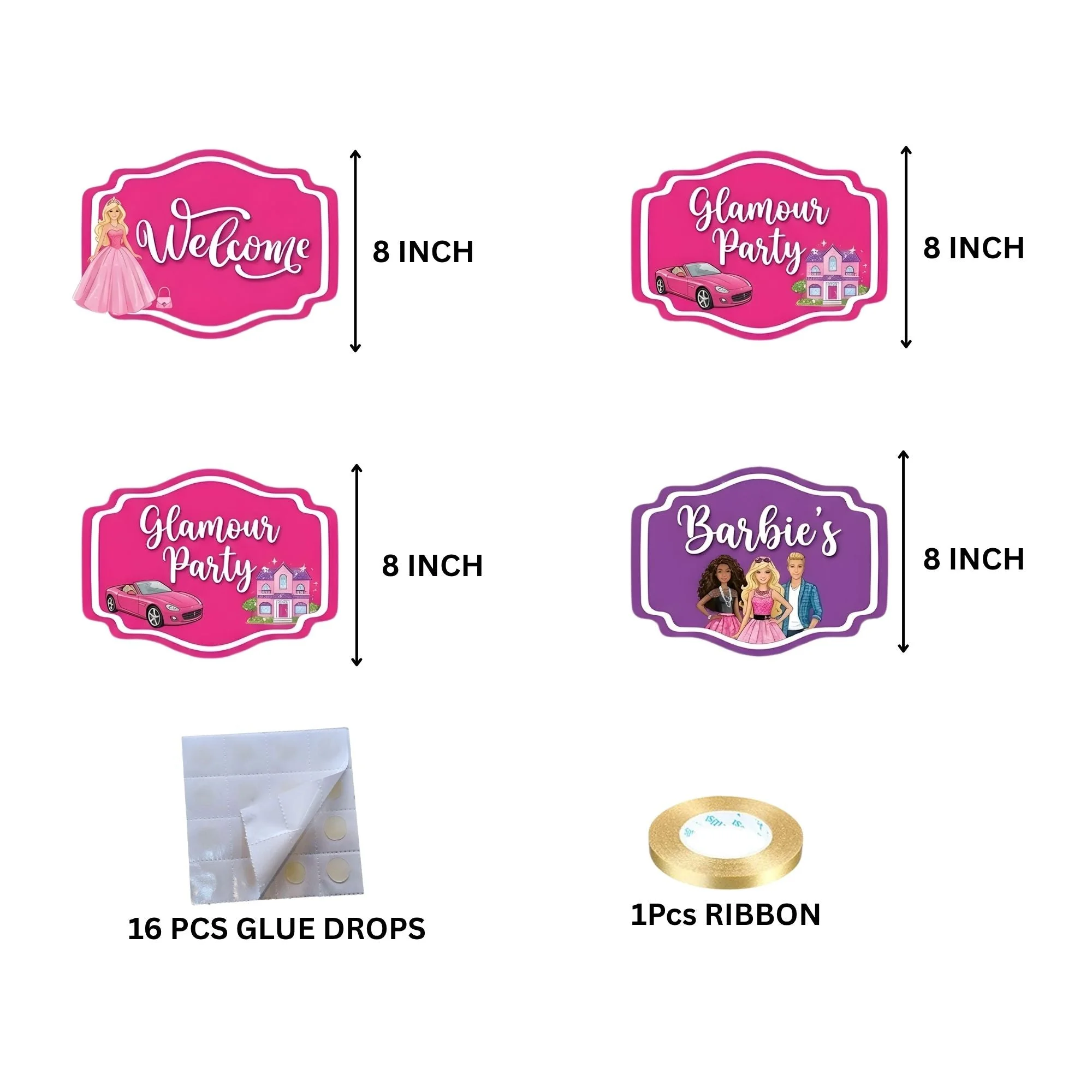 Barbie Door/Wall Hanging Dangler- (42 Inches/250 GSM Cardstock/Pink & Purple/6Pcs) - Premium Handcrafted 300 GSM Door Dangler by Party Decor Mall India - View 4