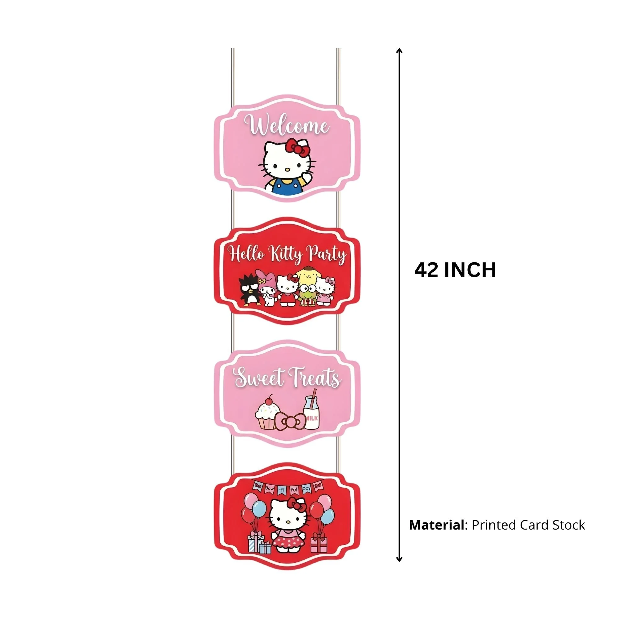 Hello Kitty Door/Wall Hanging Dangler- (42 Inches/250 GSM Cardstock/Pink & Red/6Pcs) - Premium Handcrafted 300 GSM Door Dangler by Party Decor Mall India - View 3