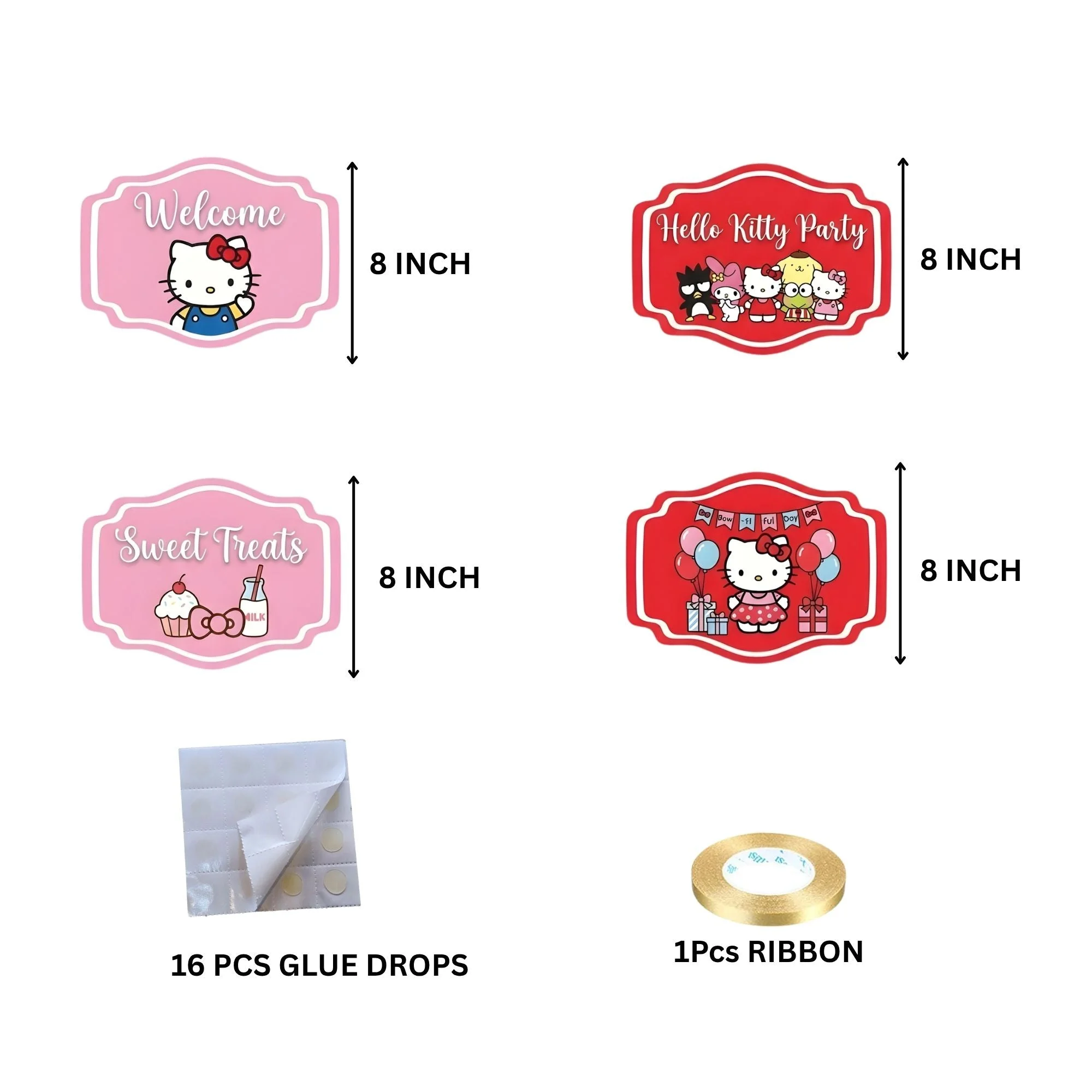 Hello Kitty Door/Wall Hanging Dangler- (42 Inches/250 GSM Cardstock/Pink & Red/6Pcs) - Premium Handcrafted 300 GSM Door Dangler by Party Decor Mall India - View 4