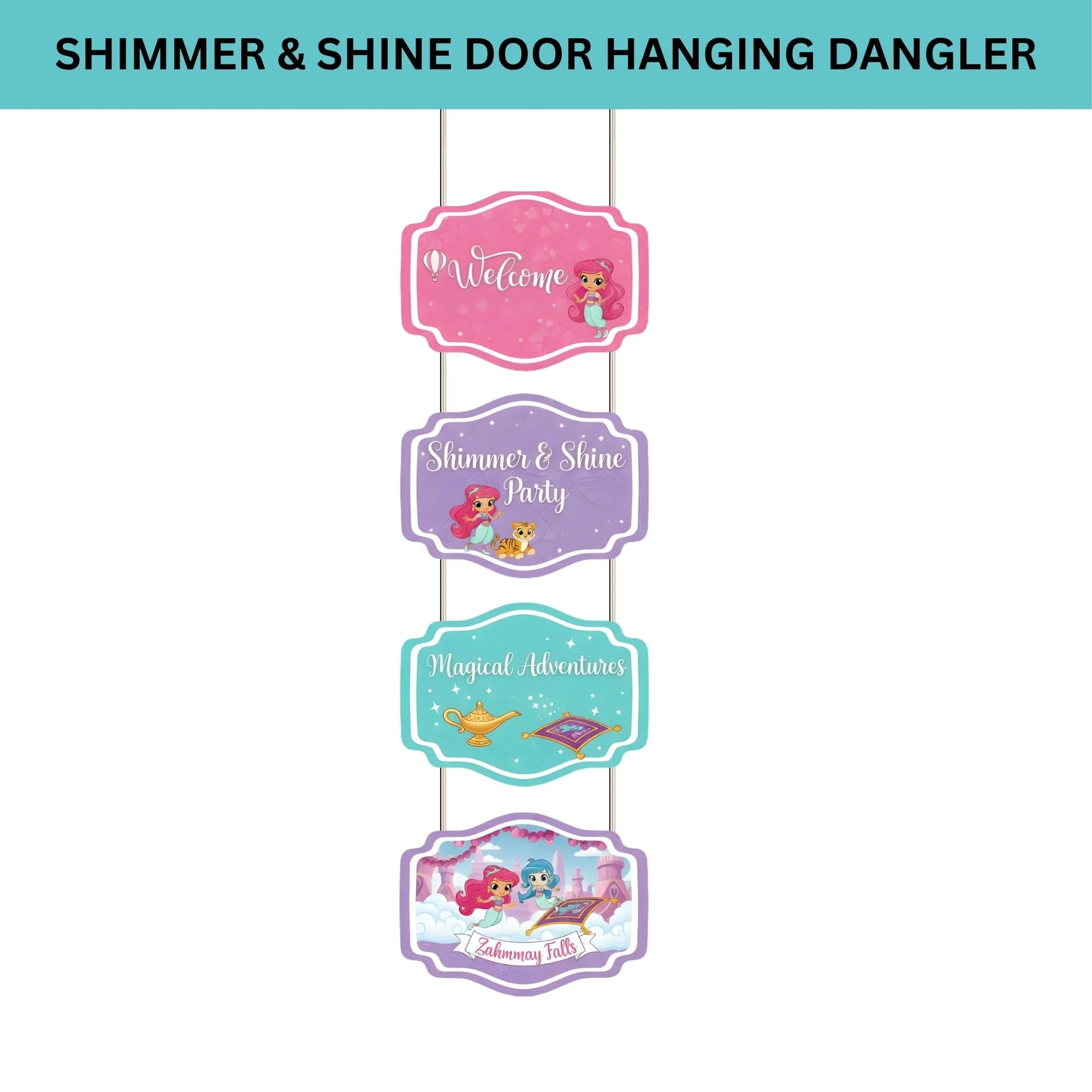 Shimmer& Shine Door/Wall Hanging Dangler- (42 Inches/250 GSM Cardstock/Pink & Purple/6Pcs) - Premium Handcrafted 300 GSM Door Dangler by Party Decor Mall India - View 2