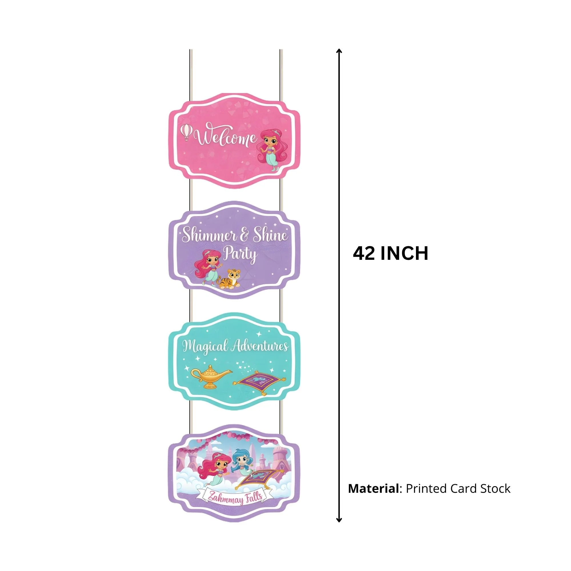 Shimmer& Shine Door/Wall Hanging Dangler- (42 Inches/250 GSM Cardstock/Pink & Purple/6Pcs) - Premium Handcrafted 300 GSM Door Dangler by Party Decor Mall India - View 3