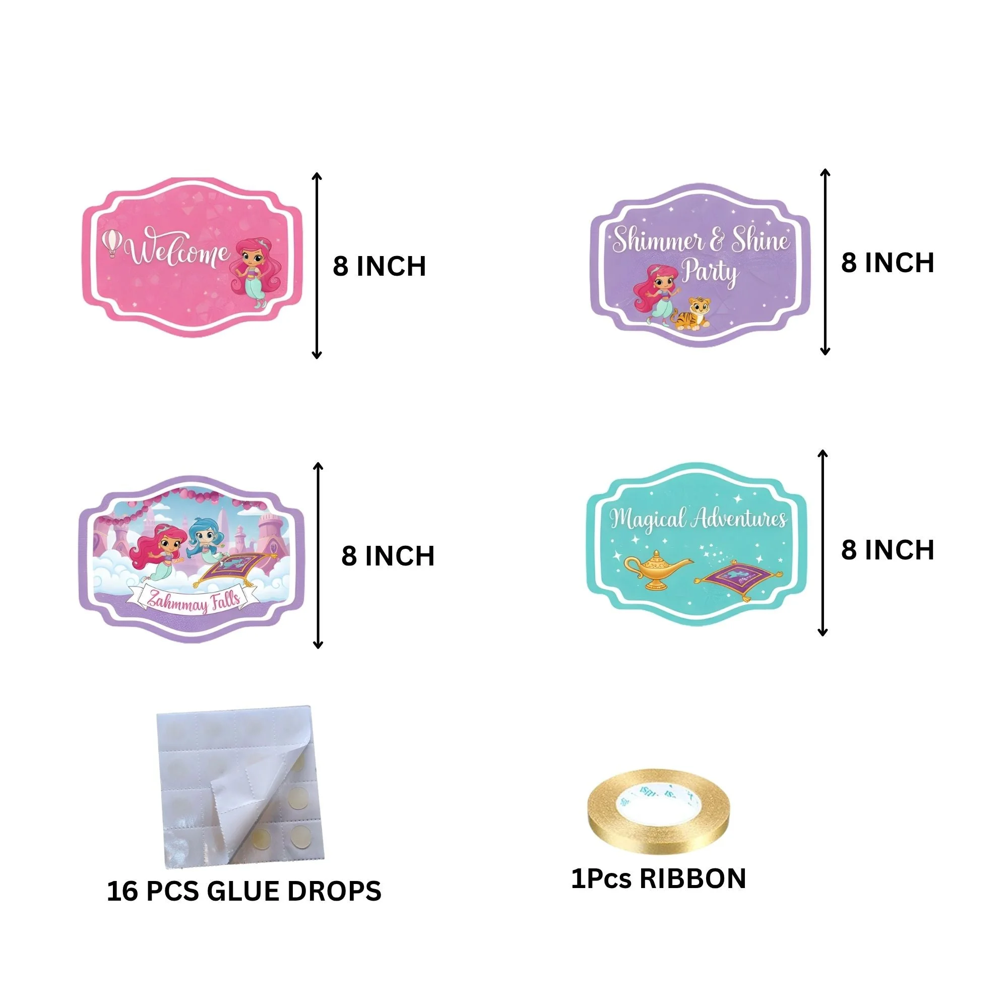Shimmer& Shine Door/Wall Hanging Dangler- (42 Inches/250 GSM Cardstock/Pink & Purple/6Pcs) - Premium Handcrafted 300 GSM Door Dangler by Party Decor Mall India - View 4