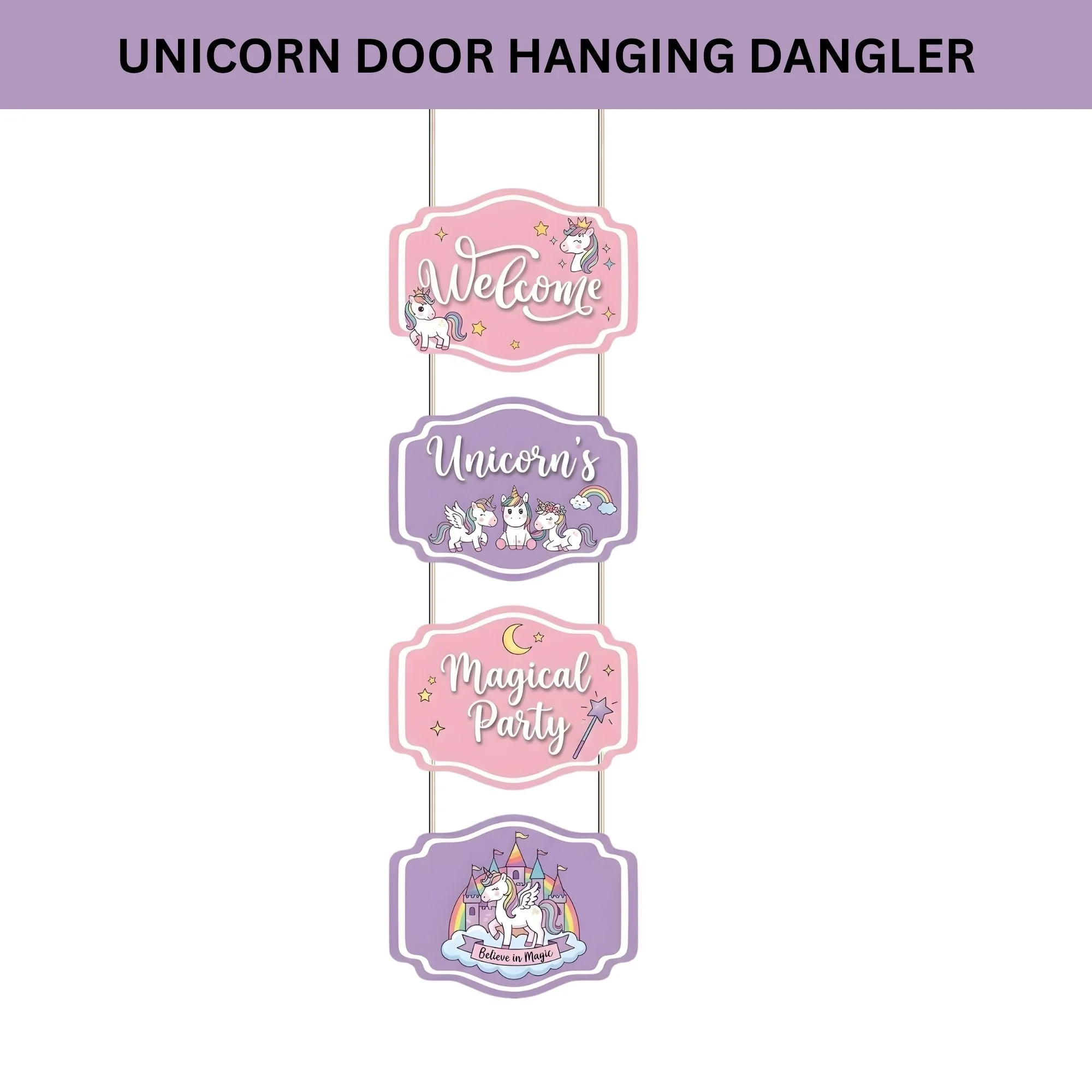 Unicorn Door/Wall Hanging Dangler- (42 Inches/250 GSM Cardstock/Pink & Purple/6Pcs) - Premium Handcrafted 300 GSM Door Dangler by Party Decor Mall India - View 2
