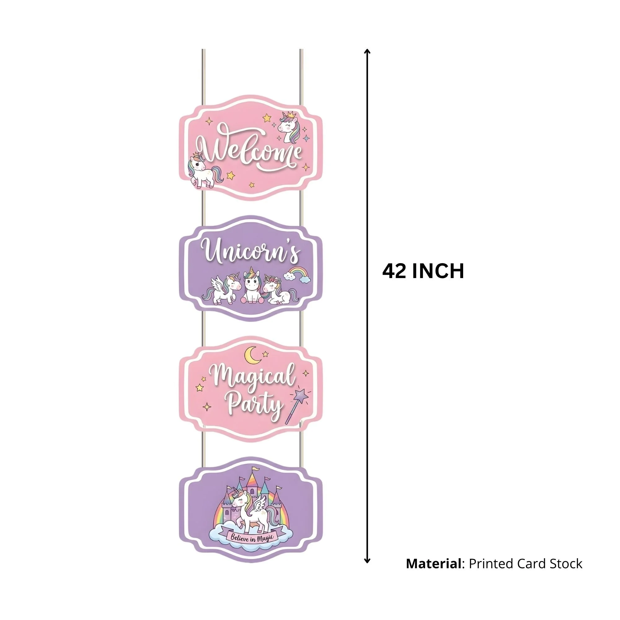 Unicorn Door/Wall Hanging Dangler- (42 Inches/250 GSM Cardstock/Pink & Purple/6Pcs) - Premium Handcrafted 300 GSM Door Dangler by Party Decor Mall India - View 3