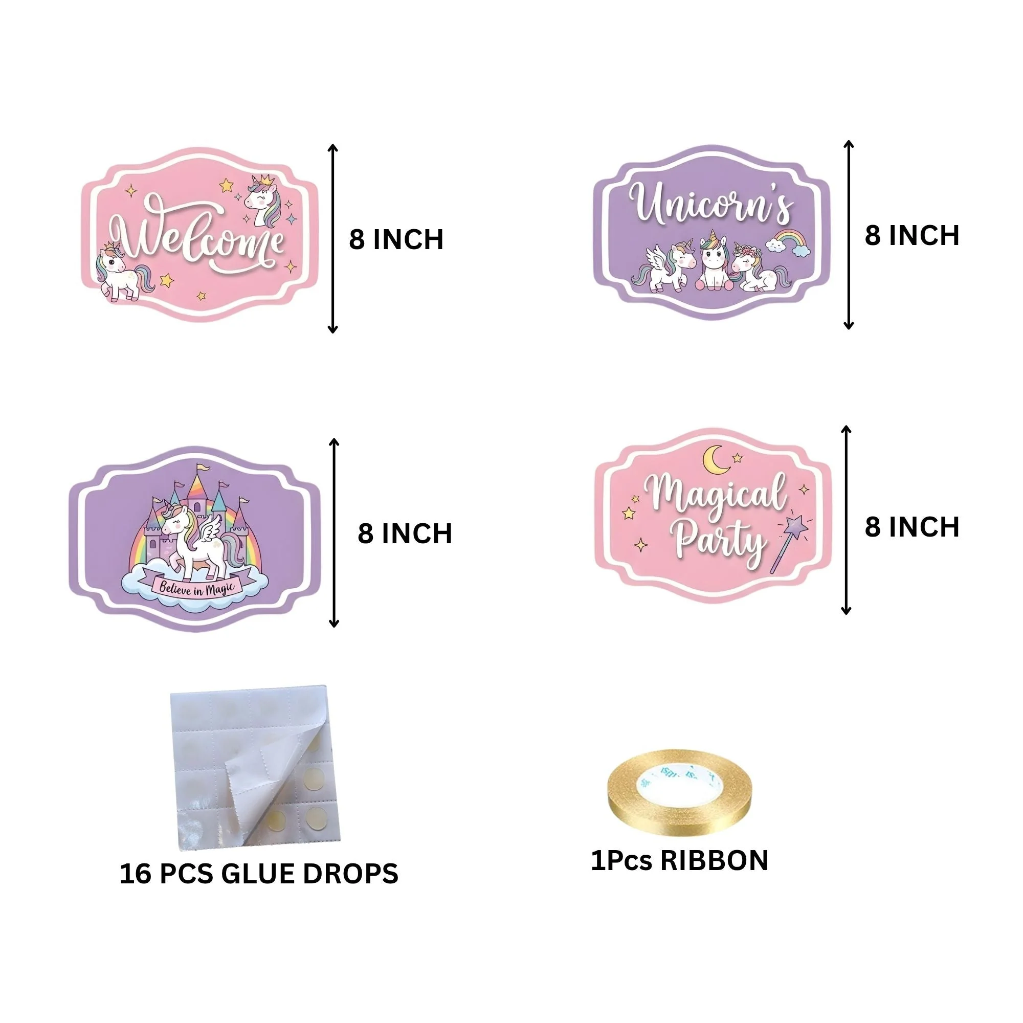 Unicorn Door/Wall Hanging Dangler- (42 Inches/250 GSM Cardstock/Pink & Purple/6Pcs) - Premium Handcrafted 300 GSM Door Dangler by Party Decor Mall India - View 4