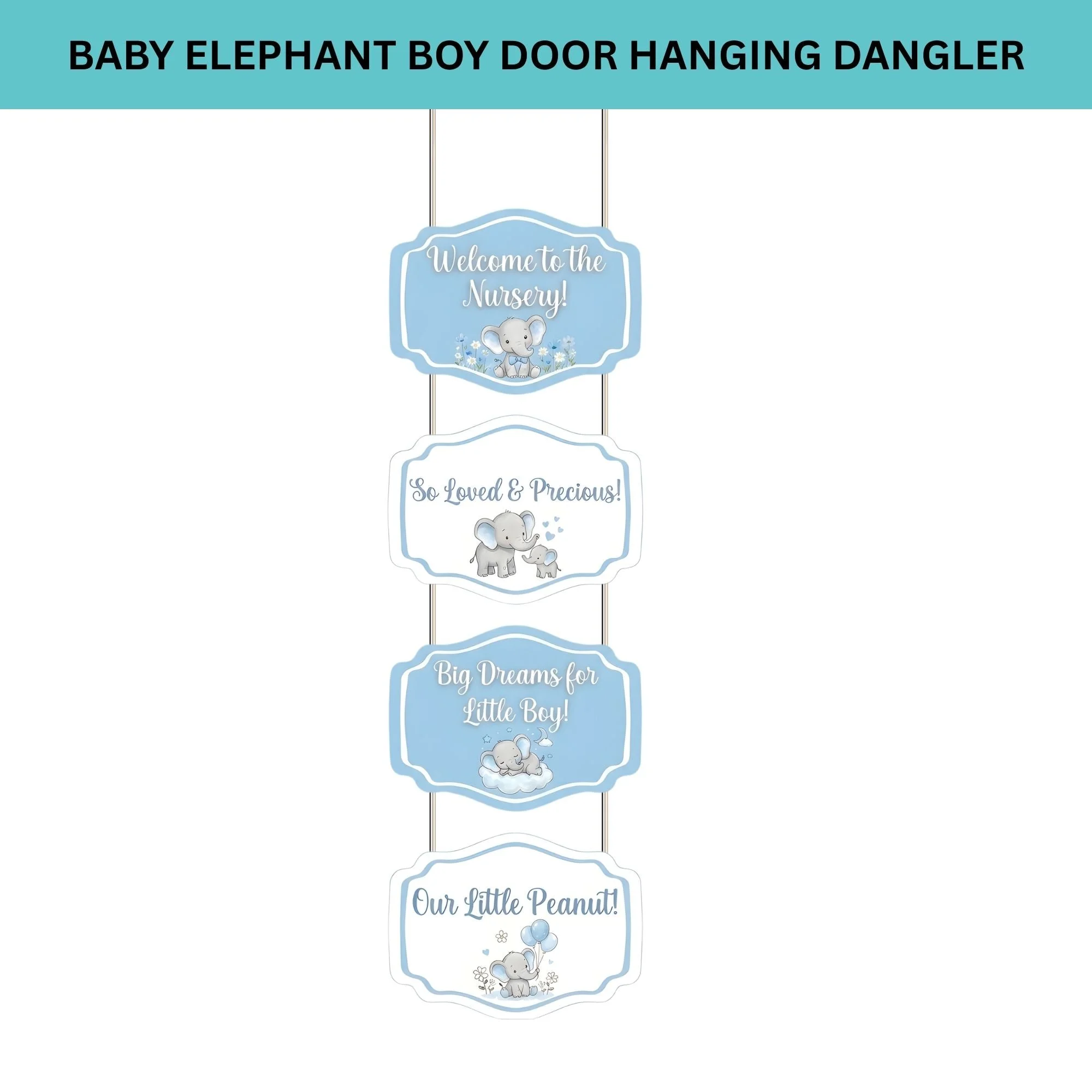Baby Elephant Boy Door/Wall Hanging Dangler- (42 Inches/250 GSM Cardstock/Blue& White/6Pcs) - Premium Handcrafted 300 GSM Door Dangler by Party Decor Mall India - View 2