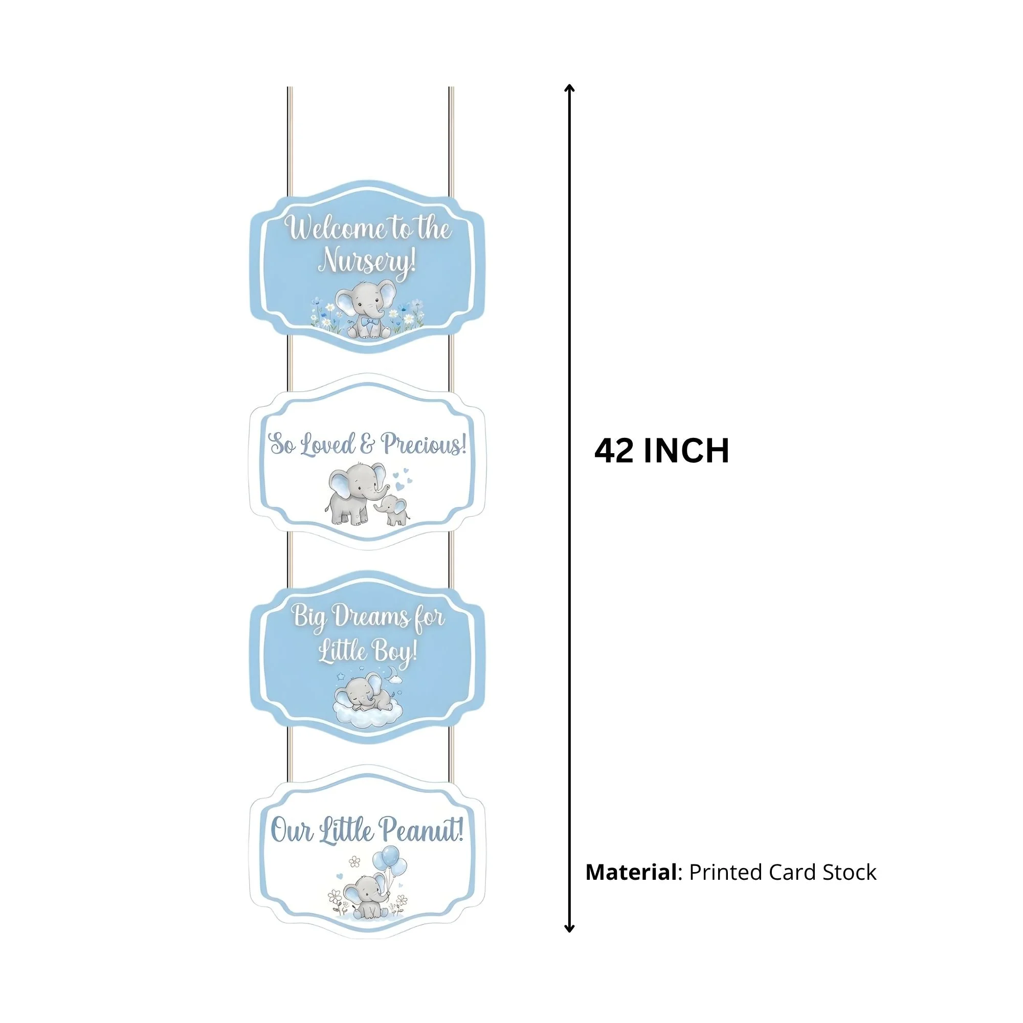 Baby Elephant Boy Door/Wall Hanging Dangler- (42 Inches/250 GSM Cardstock/Blue& White/6Pcs) - Premium Handcrafted 300 GSM Door Dangler by Party Decor Mall India - View 3