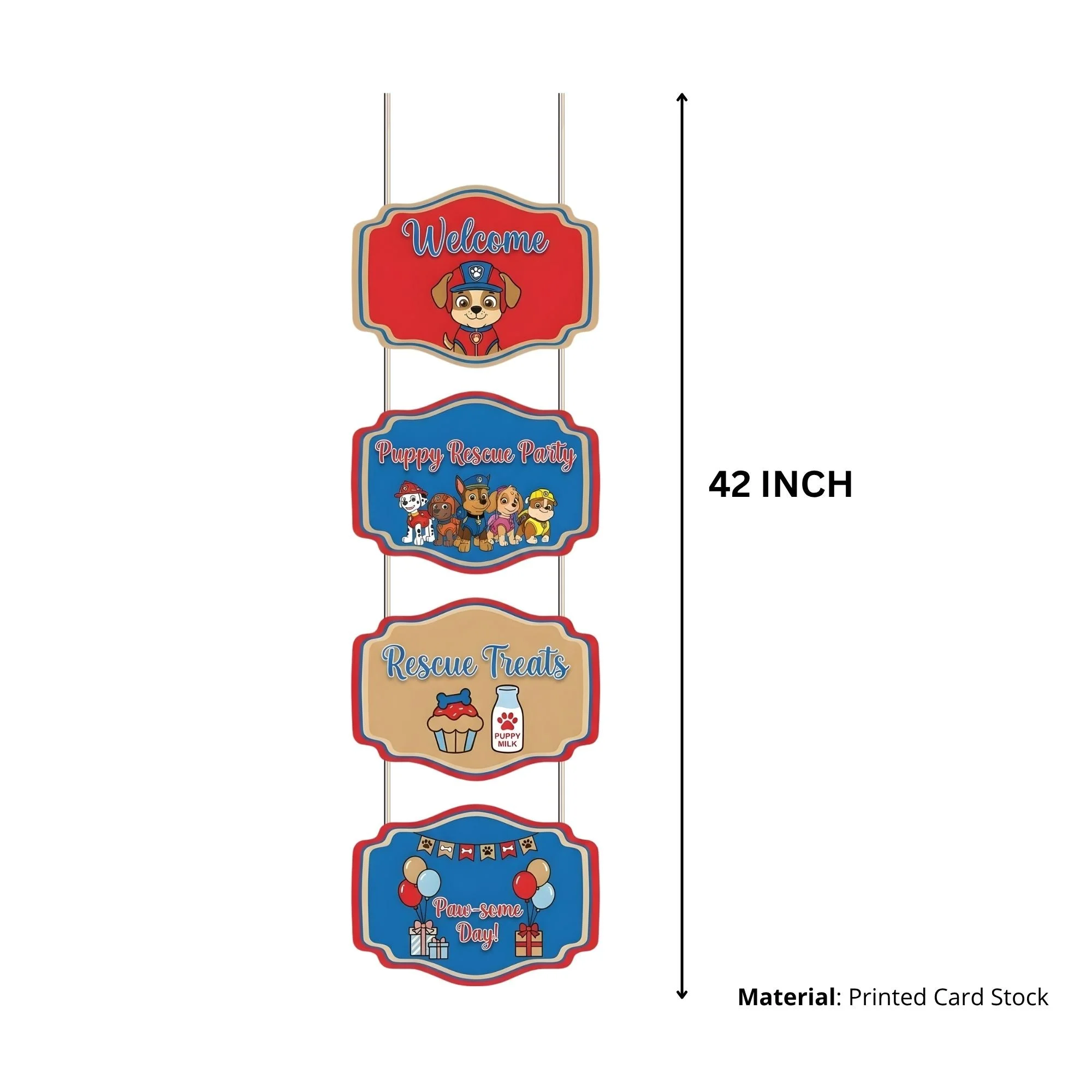 Paw Patrol Door/Wall Hanging Dangler- (42 Inches/250 GSM Cardstock/Red& Blue/6Pcs) - Premium Handcrafted 300 GSM Door Dangler by Party Decor Mall India - View 3