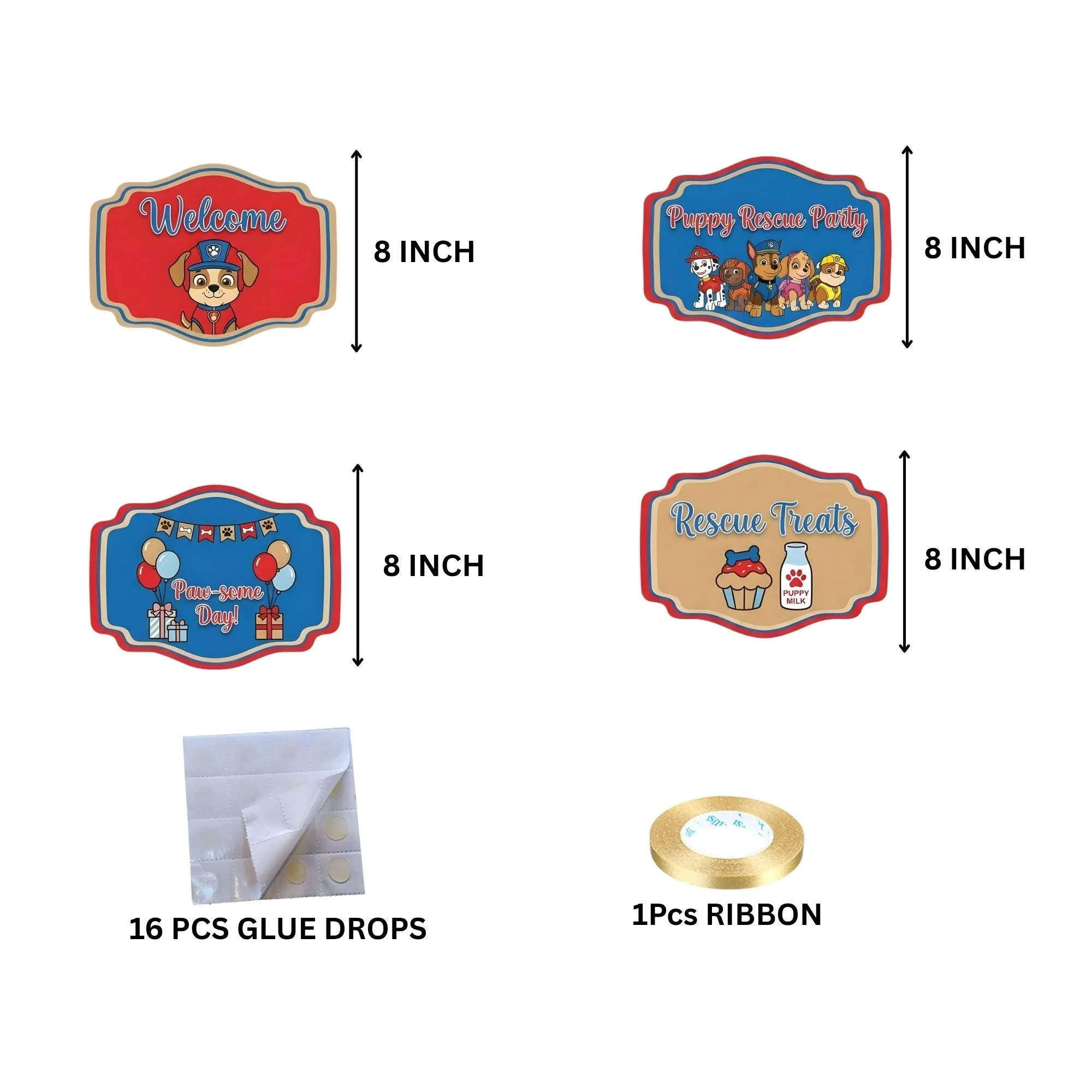 Paw Patrol Door/Wall Hanging Dangler- (42 Inches/250 GSM Cardstock/Red& Blue/6Pcs) - Premium Handcrafted 300 GSM Door Dangler by Party Decor Mall India - View 4