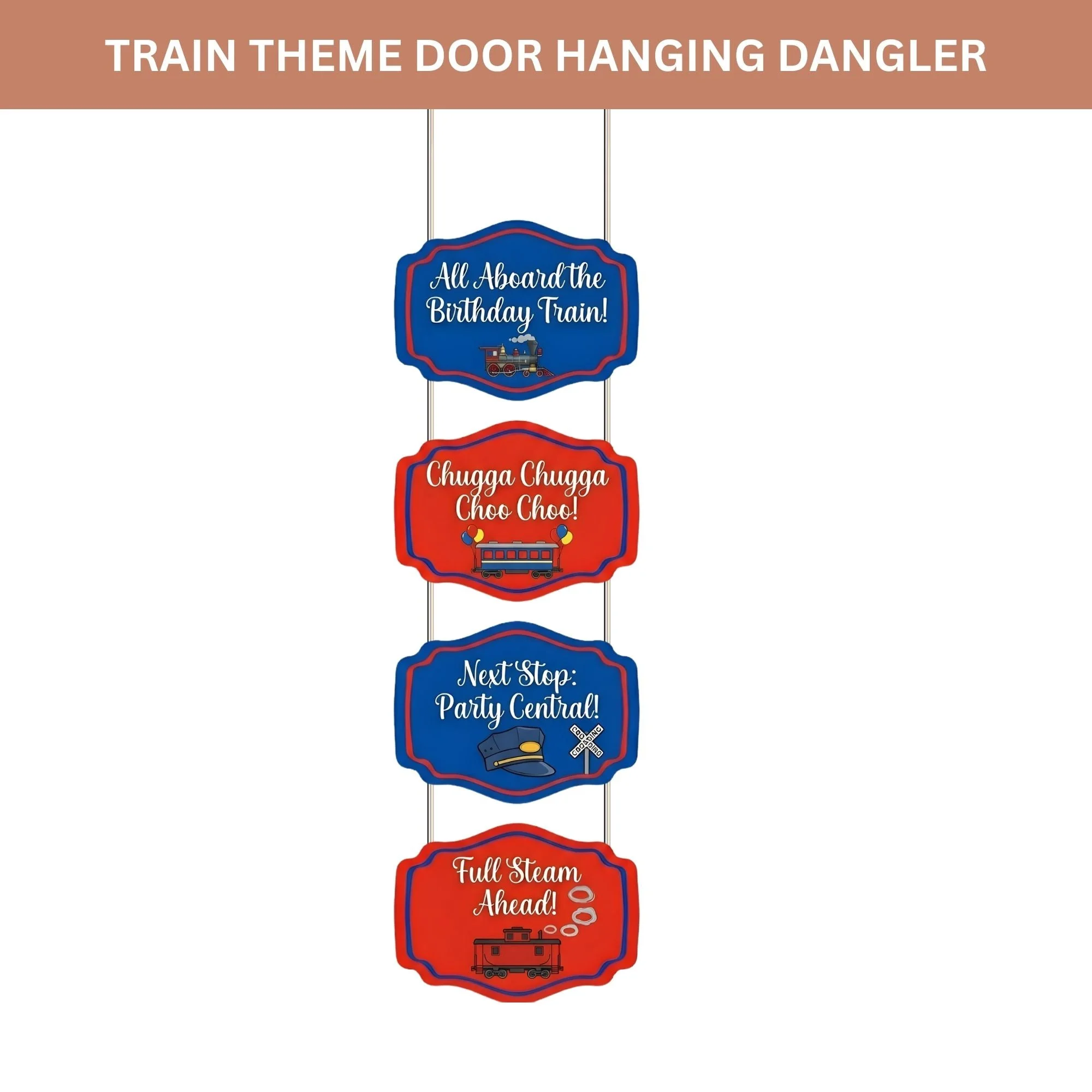 Train Door/Wall Hanging Dangler- (42 Inches/250 GSM Cardstock/Red & Blue/6Pcs) - Premium Handcrafted 300 GSM Door Dangler by Party Decor Mall India - View 2