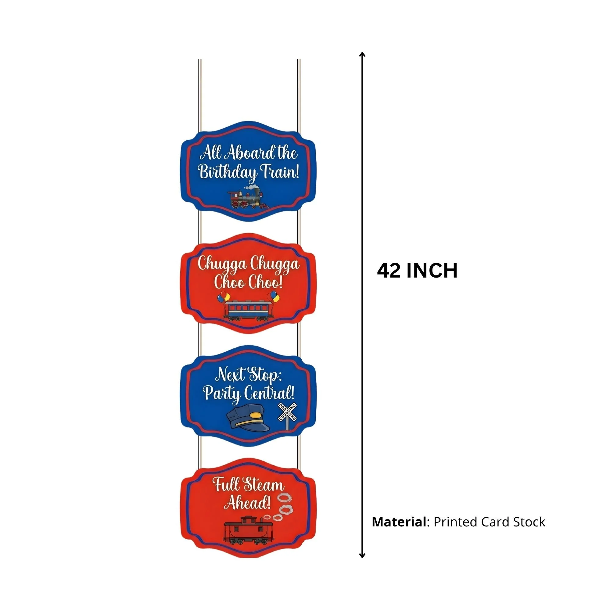 Train Door/Wall Hanging Dangler- (42 Inches/250 GSM Cardstock/Red & Blue/6Pcs) - Premium Handcrafted 300 GSM Door Dangler by Party Decor Mall India - View 3