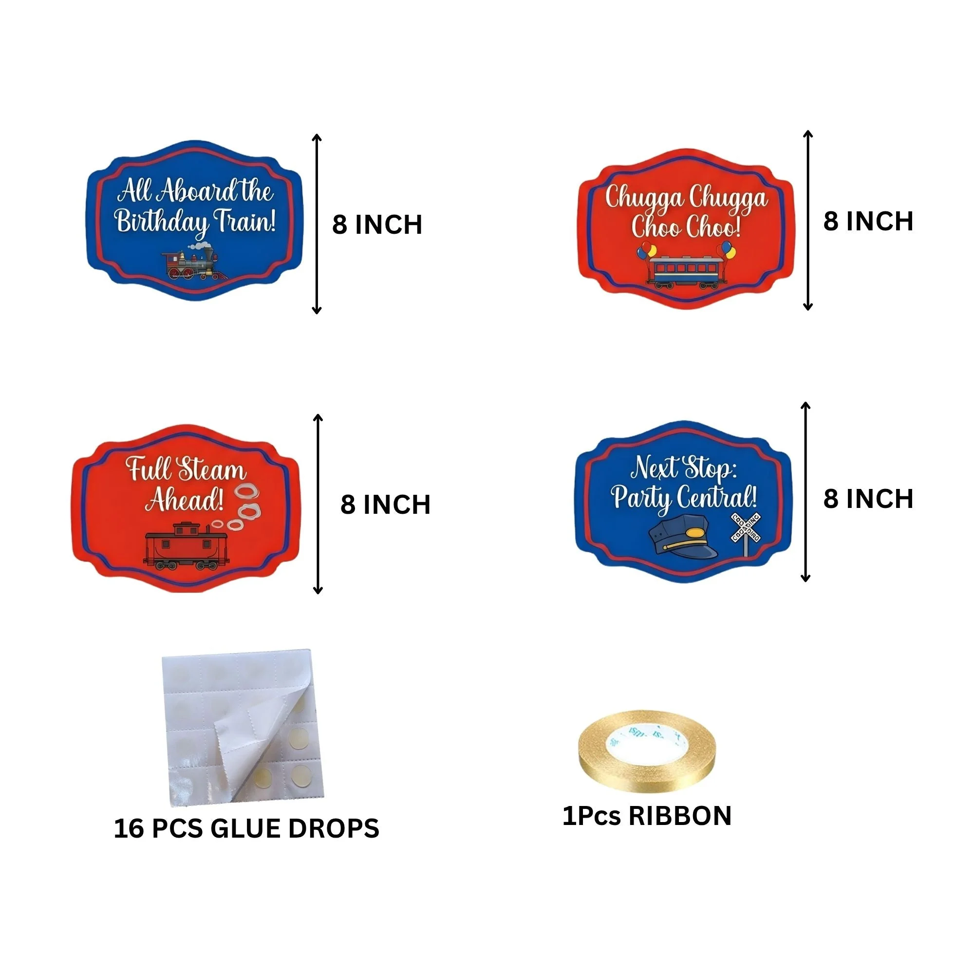 Train Door/Wall Hanging Dangler- (42 Inches/250 GSM Cardstock/Red & Blue/6Pcs) - Premium Handcrafted 300 GSM Door Dangler by Party Decor Mall India - View 4