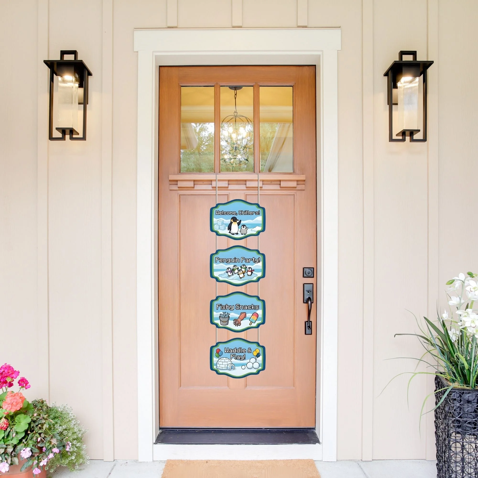 Penguin Door/Wall Hanging Dangler- (42 Inches/250 GSM Cardstock/Black & Blue/6Pcs)