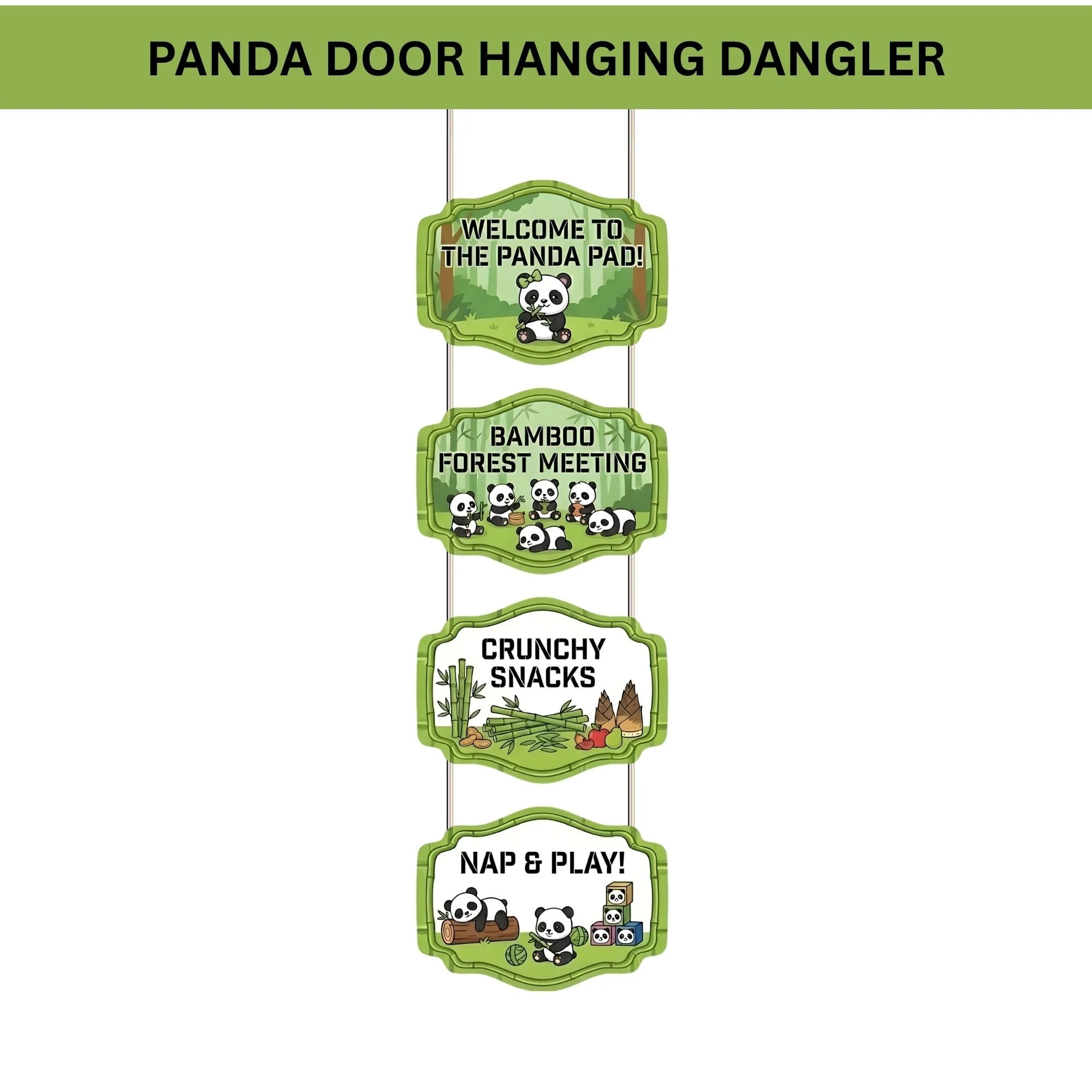 Panda Door/Wall Hanging Dangler- (42 Inches/250 GSM Cardstock/Green & White/6Pcs) - Premium Handcrafted 300 GSM Door Dangler by Party Decor Mall India - View 2