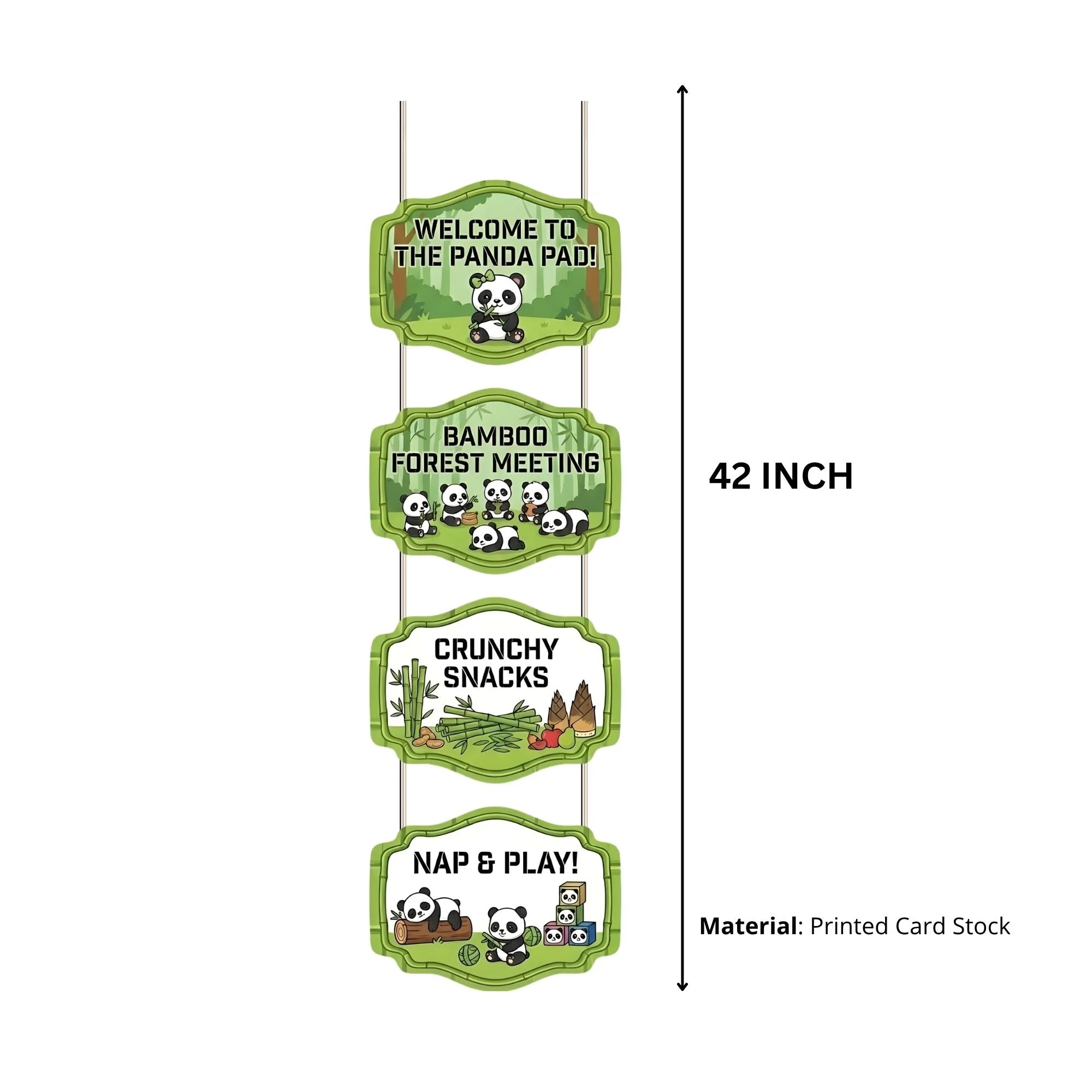 Panda Door/Wall Hanging Dangler- (42 Inches/250 GSM Cardstock/Green & White/6Pcs) - Premium Handcrafted 300 GSM Door Dangler by Party Decor Mall India - View 3