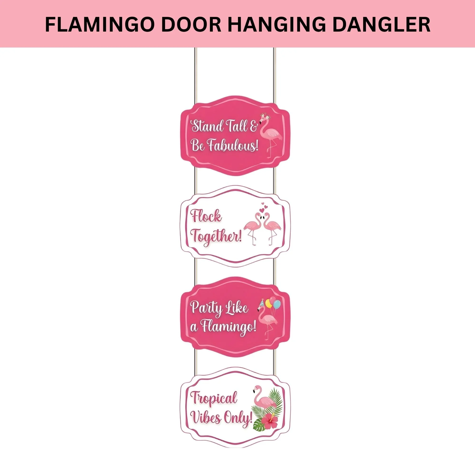 Flamingo Door/Wall Hanging Dangler- (42 Inches/250 GSM Cardstock/Pink & White/6Pcs) - Premium Handcrafted 300 GSM Door Dangler by Party Decor Mall India - View 2