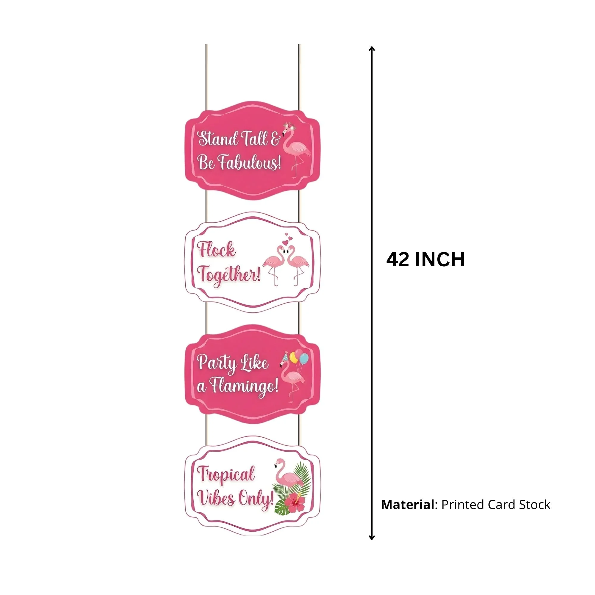 Flamingo Door/Wall Hanging Dangler- (42 Inches/250 GSM Cardstock/Pink & White/6Pcs) - Premium Handcrafted 300 GSM Door Dangler by Party Decor Mall India - View 3