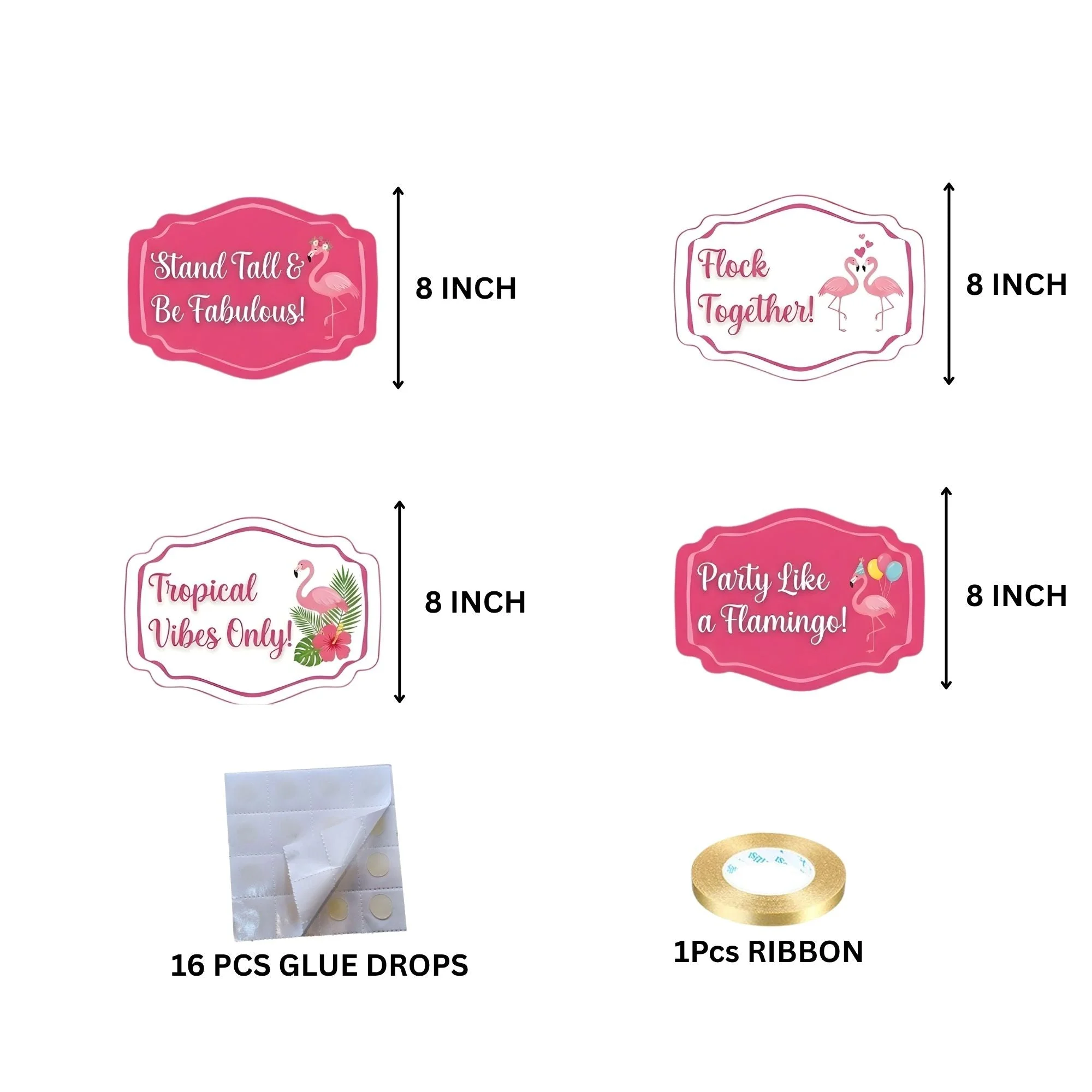 Flamingo Door/Wall Hanging Dangler- (42 Inches/250 GSM Cardstock/Pink & White/6Pcs) - Premium Handcrafted 300 GSM Door Dangler by Party Decor Mall India - View 4