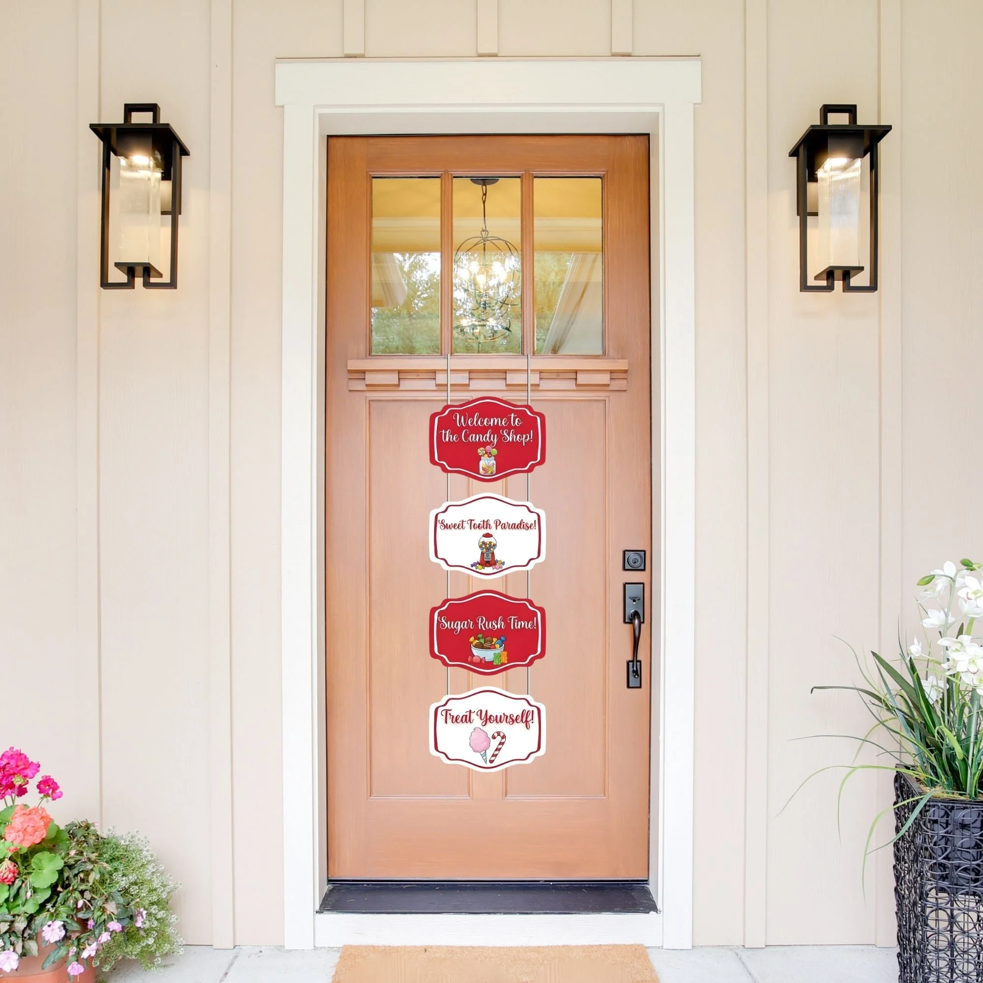 Candy Shop Door/Wall Hanging Dangler- (42 Inches/250 GSM Cardstock/Red & White/6Pcs) - Premium Handcrafted 300 GSM Door Dangler by Party Decor Mall India - View 1