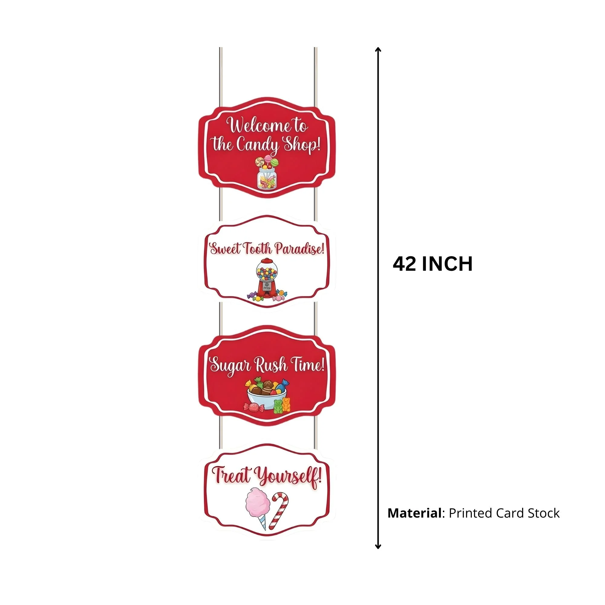 Candy Shop Door/Wall Hanging Dangler- (42 Inches/250 GSM Cardstock/Red & White/6Pcs) - Premium Handcrafted 300 GSM Door Dangler by Party Decor Mall India - View 3