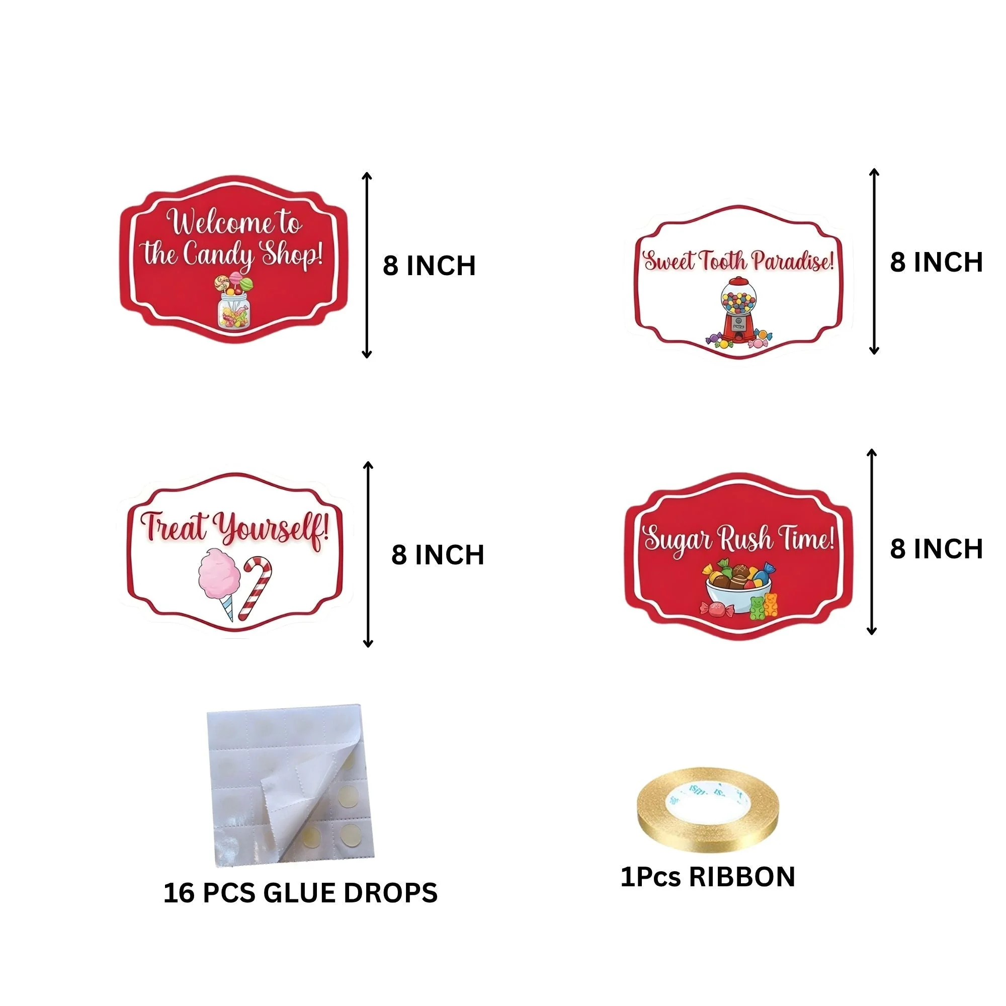 Candy Shop Door/Wall Hanging Dangler- (42 Inches/250 GSM Cardstock/Red & White/6Pcs) - Premium Handcrafted 300 GSM Door Dangler by Party Decor Mall India - View 4