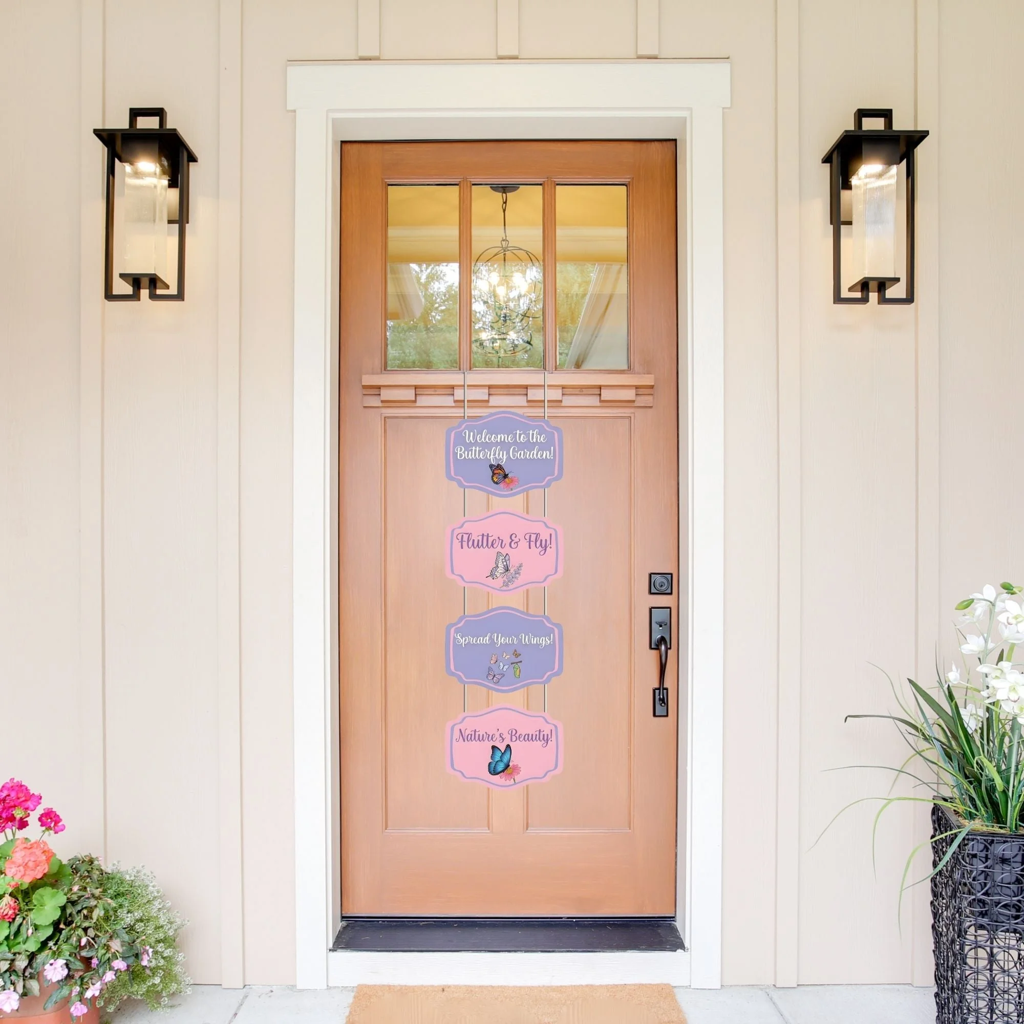 Butterfly Door/Wall Hanging Dangler- (42 Inches/250 GSM Cardstock/Pink & Purple/6Pcs)
