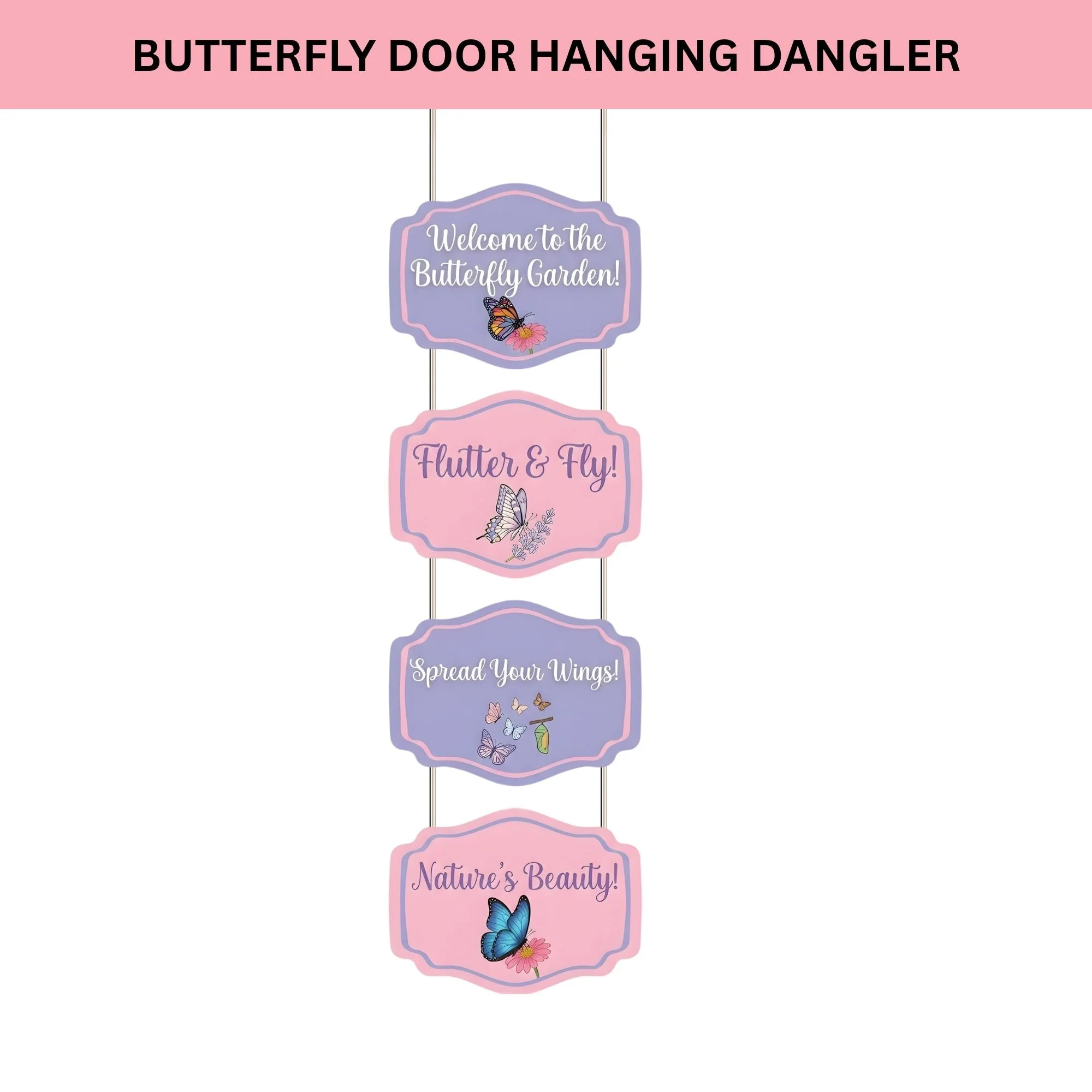 Butterfly Door/Wall Hanging Dangler- (42 Inches/250 GSM Cardstock/Pink & Purple/6Pcs) - Premium Handcrafted 300 GSM Door Dangler by Party Decor Mall India - View 2