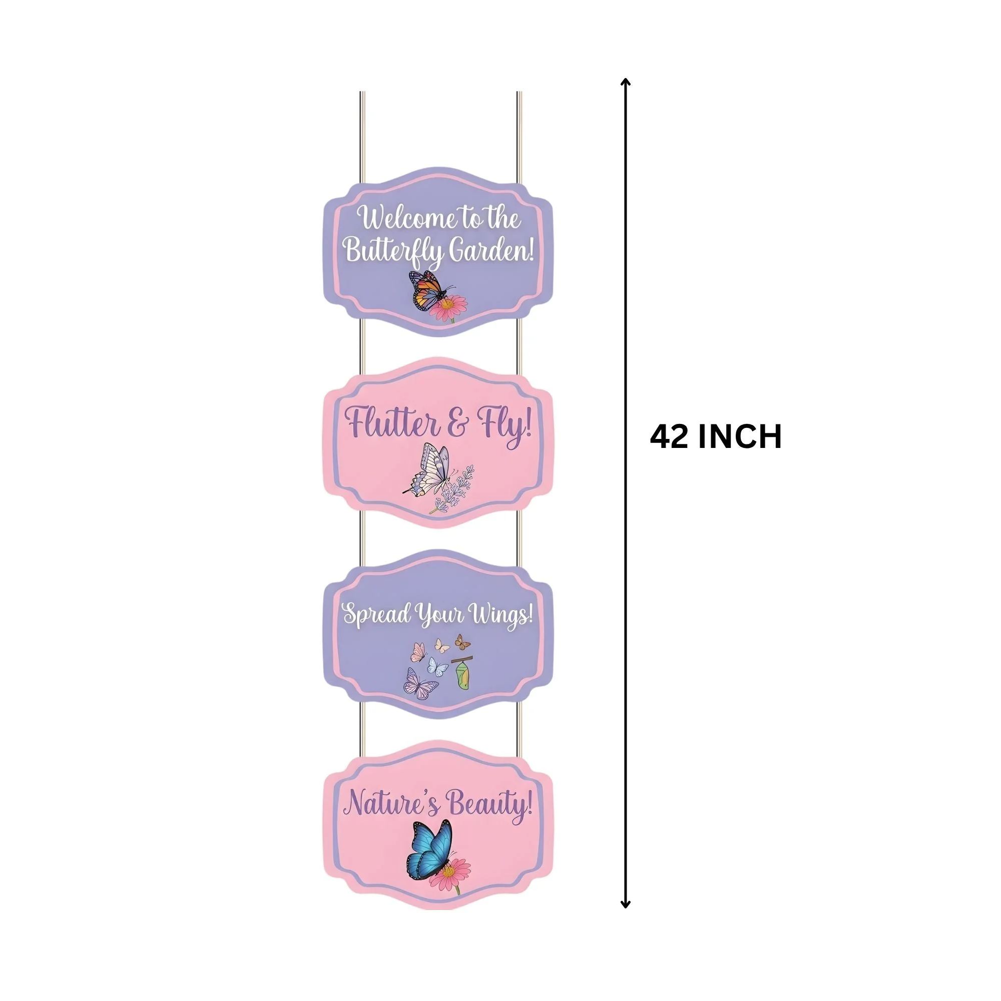 Butterfly Door/Wall Hanging Dangler- (42 Inches/250 GSM Cardstock/Pink & Purple/6Pcs) - Premium Handcrafted 300 GSM Door Dangler by Party Decor Mall India - View 3