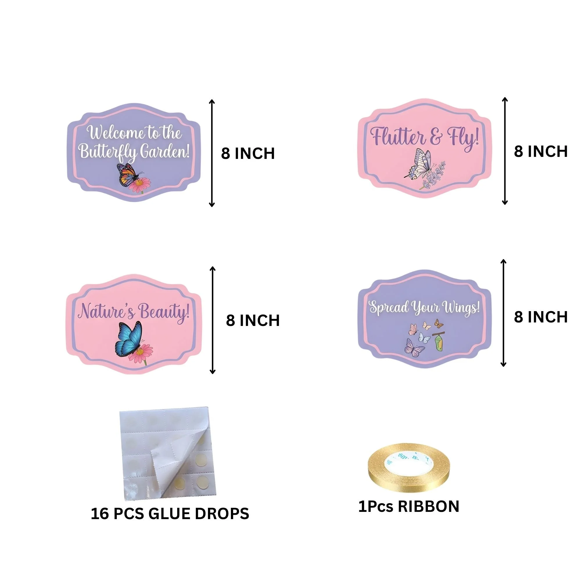 Butterfly Door/Wall Hanging Dangler- (42 Inches/250 GSM Cardstock/Pink & Purple/6Pcs) - Premium Handcrafted 300 GSM Door Dangler by Party Decor Mall India - View 4