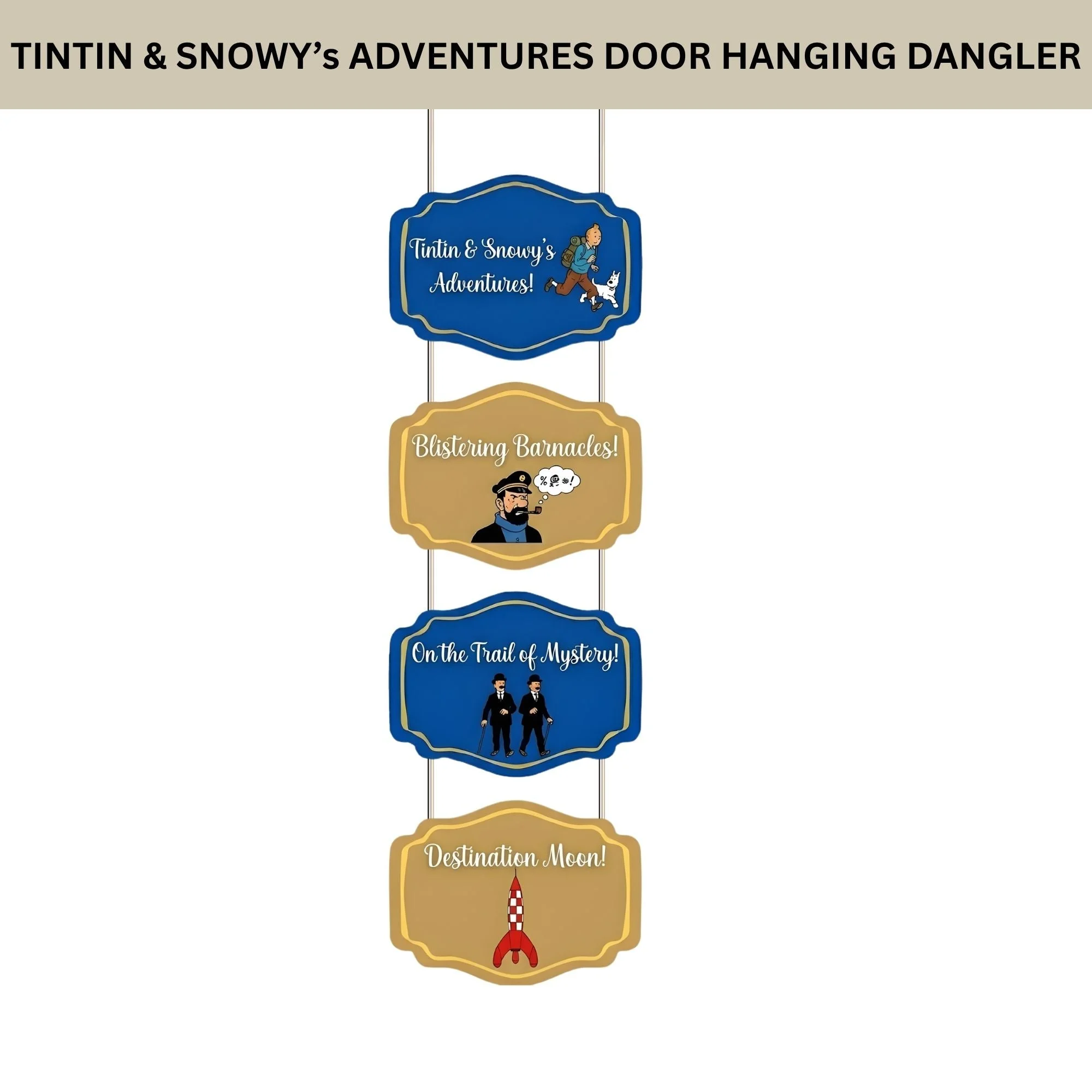 Tintin&snowy's Adventures Door/Wall Hanging Dangler- (42 Inches/250 GSM Cardstock/Brown & Blue/6Pcs) - Premium Handcrafted 300 GSM Door Dangler by Party Decor Mall India - View 2