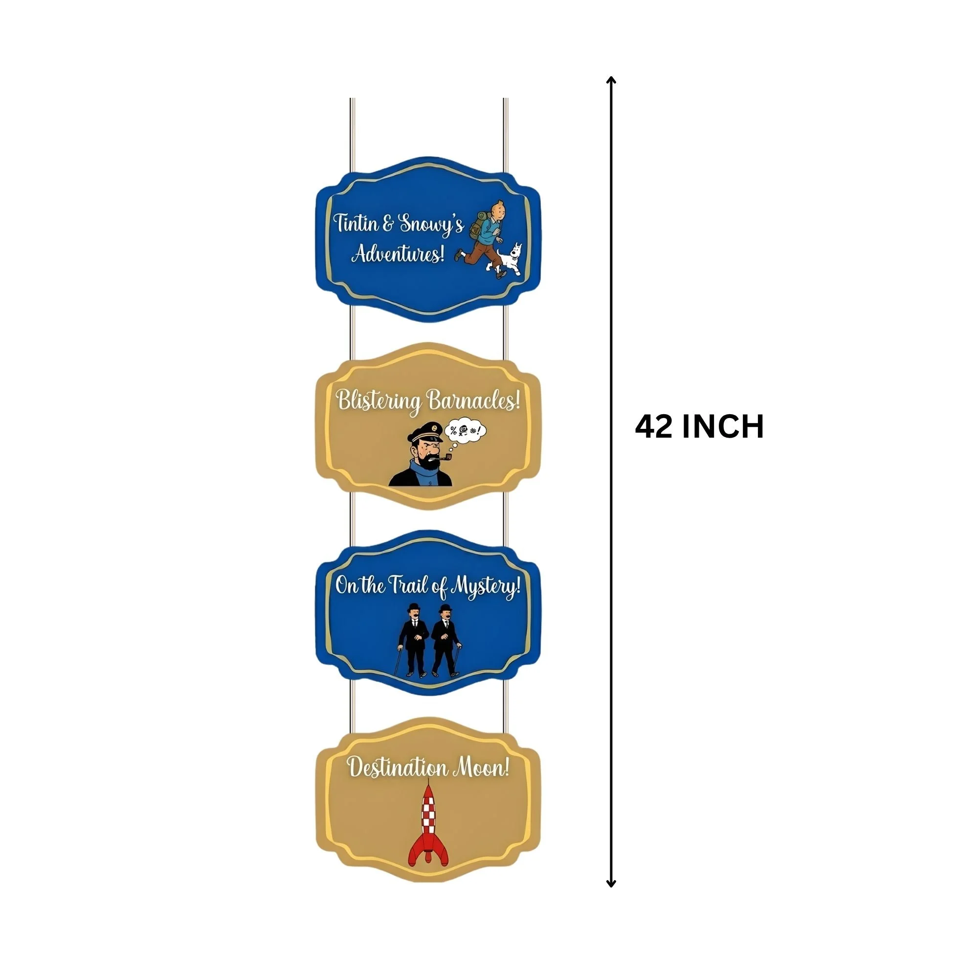 Tintin&snowy's Adventures Door/Wall Hanging Dangler- (42 Inches/250 GSM Cardstock/Brown & Blue/6Pcs) - Premium Handcrafted 300 GSM Door Dangler by Party Decor Mall India - View 3