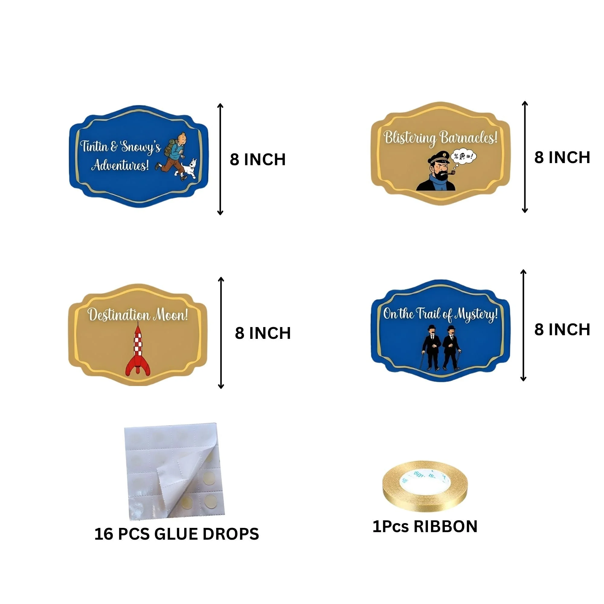 Tintin&snowy's Adventures Door/Wall Hanging Dangler- (42 Inches/250 GSM Cardstock/Brown & Blue/6Pcs) - Premium Handcrafted 300 GSM Door Dangler by Party Decor Mall India - View 4