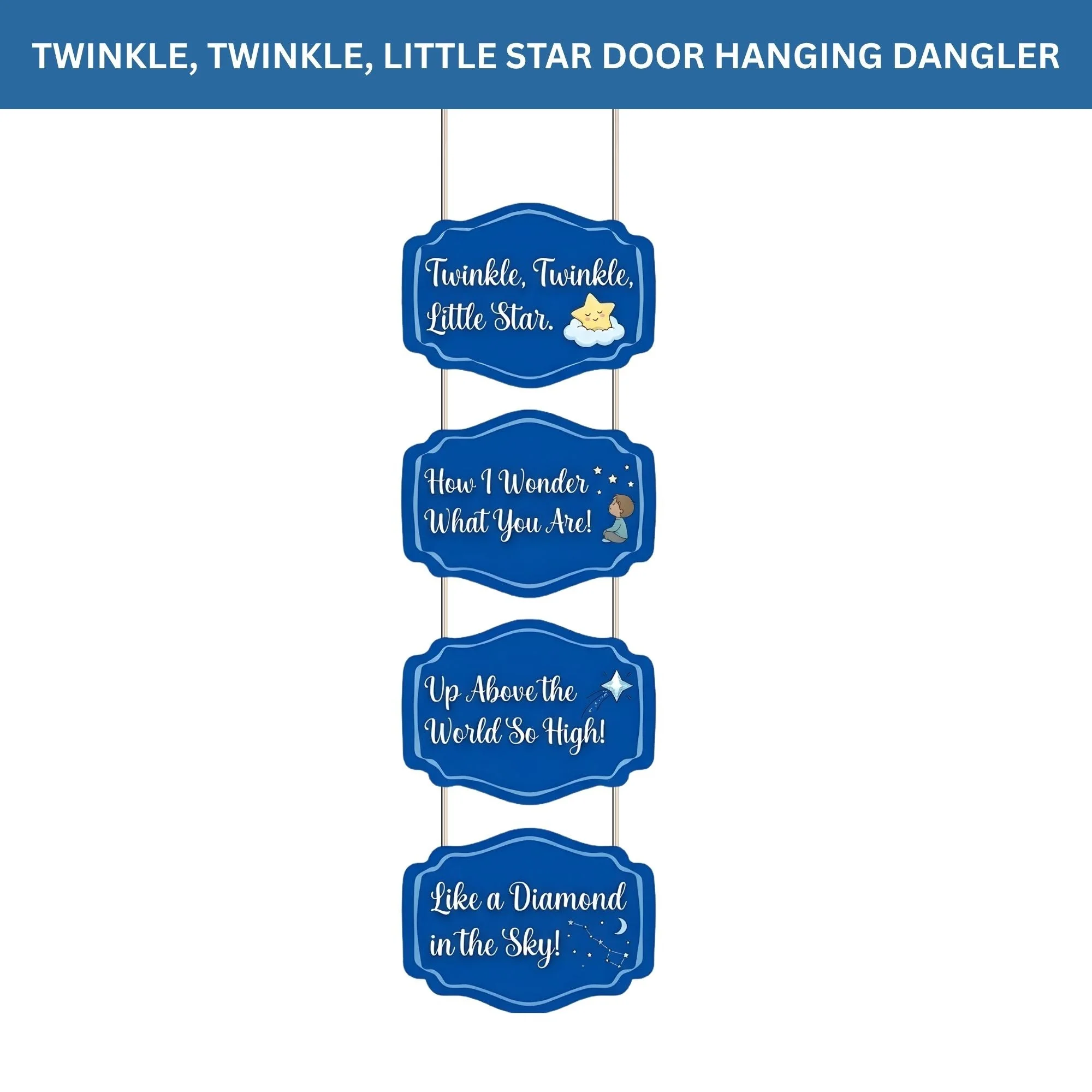 Twinkle,twinkle,littlestar Door/Wall Hanging Dangler- (42 Inches/250 GSM Cardstock/White & Blue/6Pcs) - Premium Handcrafted 300 GSM Door Dangler by Party Decor Mall India - View 2
