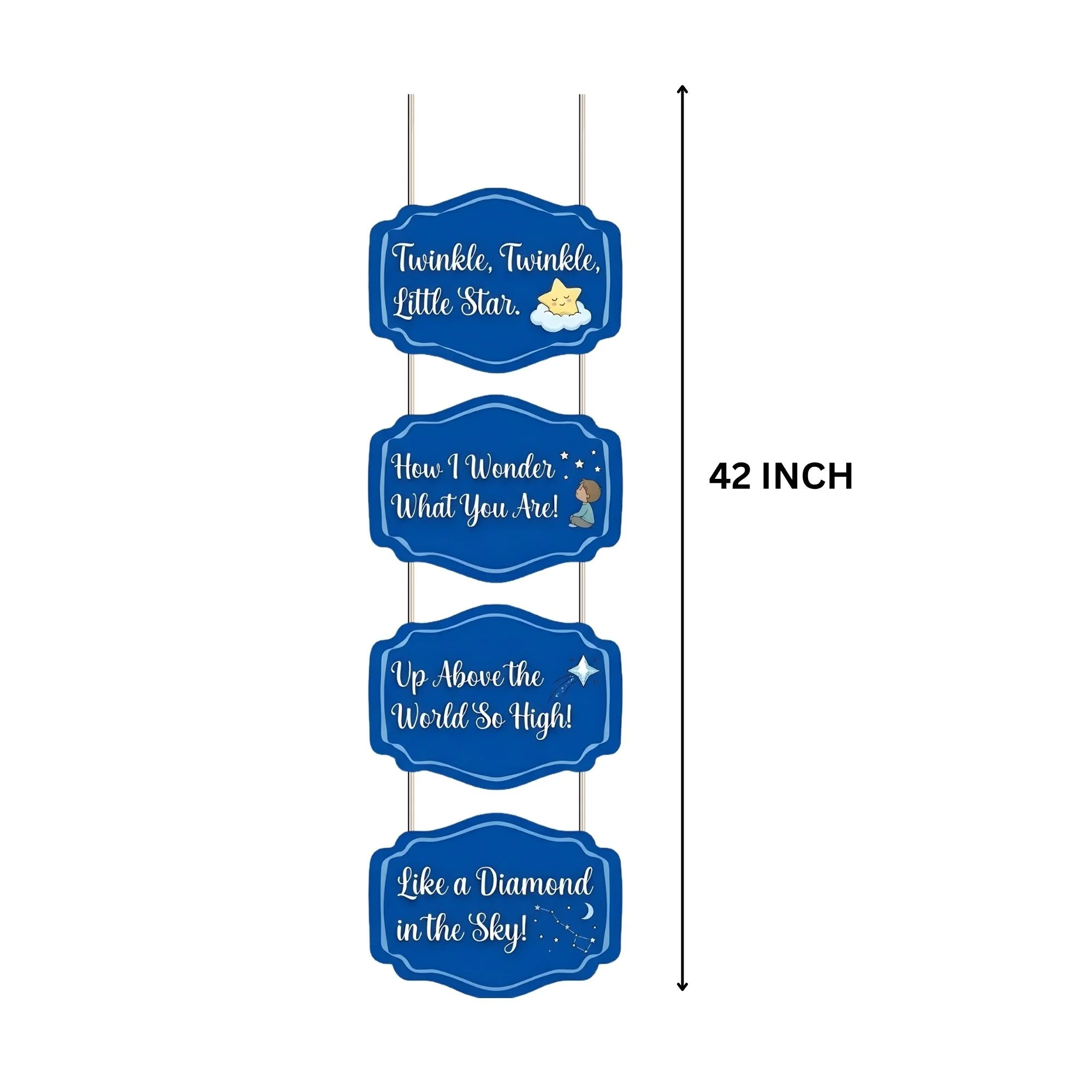 Twinkle,twinkle,littlestar Door/Wall Hanging Dangler- (42 Inches/250 GSM Cardstock/White & Blue/6Pcs) - Premium Handcrafted 300 GSM Door Dangler by Party Decor Mall India - View 3