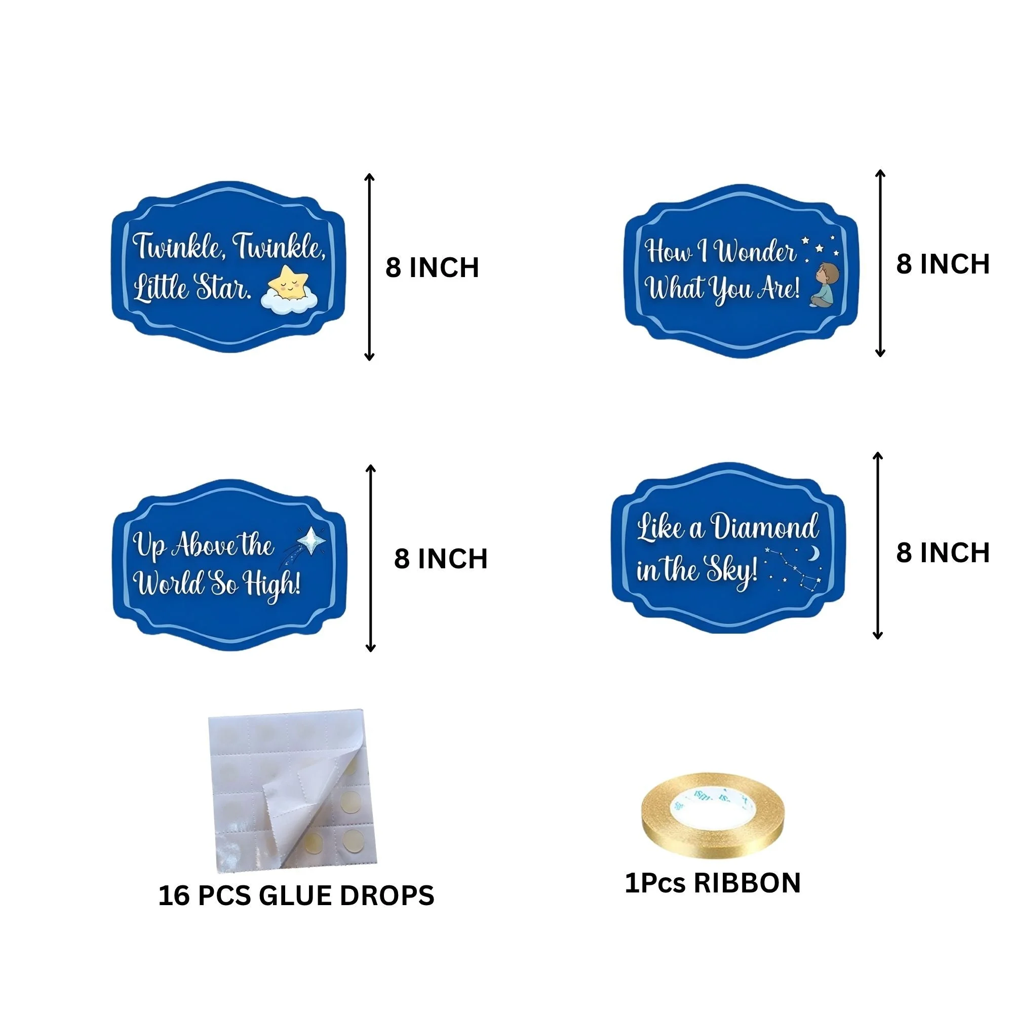 Twinkle,twinkle,littlestar Door/Wall Hanging Dangler- (42 Inches/250 GSM Cardstock/White & Blue/6Pcs) - Premium Handcrafted 300 GSM Door Dangler by Party Decor Mall India - View 4