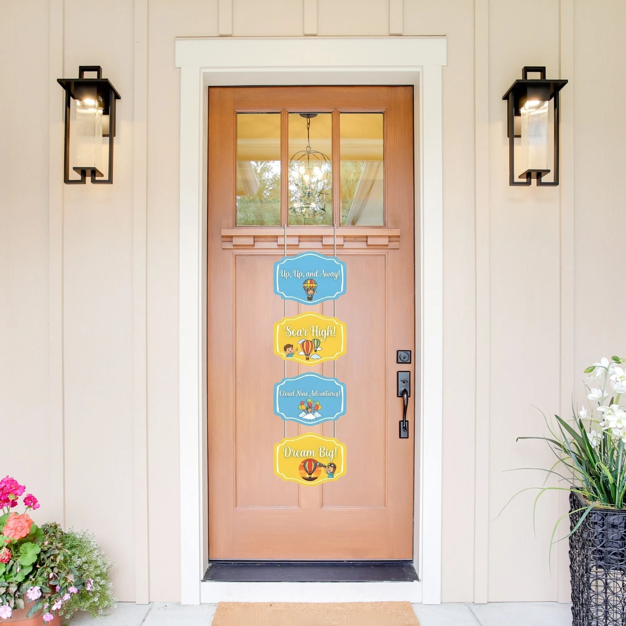 UP UP & Away Door/Wall Hanging Dangler- (42 Inches/250 GSM Cardstock/Yellow & Blue/6Pcs) - Premium Handcrafted 300 GSM Door Dangler by Party Decor Mall India - View 1