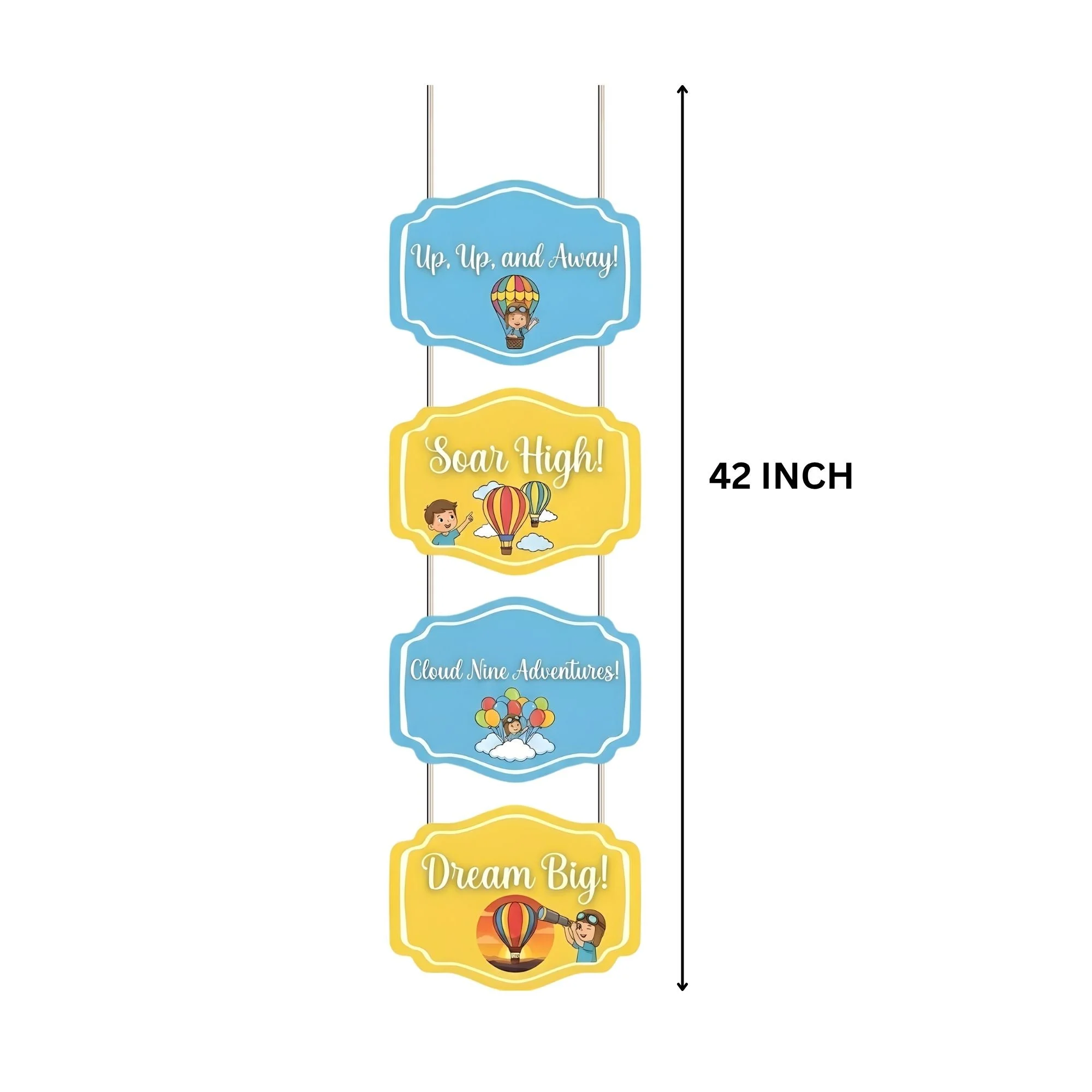 UP UP & Away Door/Wall Hanging Dangler- (42 Inches/250 GSM Cardstock/Yellow & Blue/6Pcs) - Premium Handcrafted 300 GSM Door Dangler by Party Decor Mall India - View 3