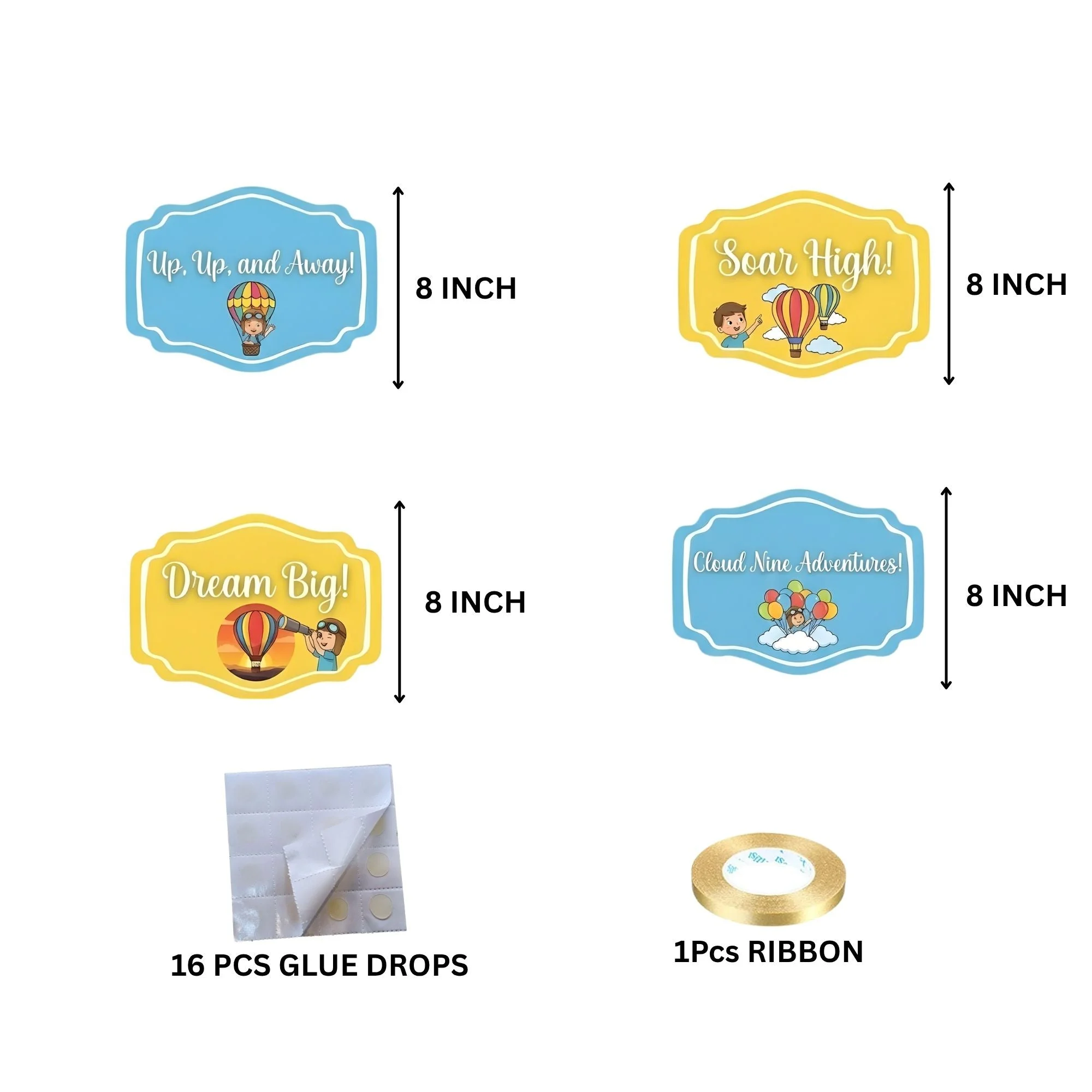 UP UP & Away Door/Wall Hanging Dangler- (42 Inches/250 GSM Cardstock/Yellow & Blue/6Pcs) - Premium Handcrafted 300 GSM Door Dangler by Party Decor Mall India - View 4
