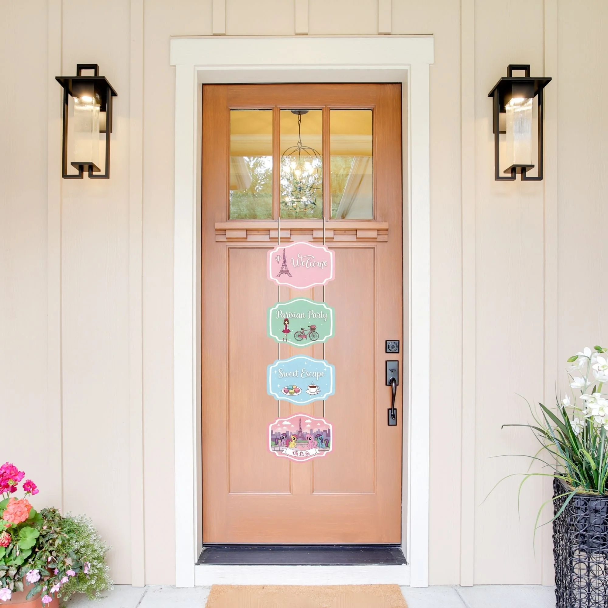 Paris Door/Wall Hanging Dangler- (42 Inches/250 GSM Cardstock/Pink & Blue/6Pcs) - Premium Handcrafted 300 GSM Door Dangler by Party Decor Mall India - View 1