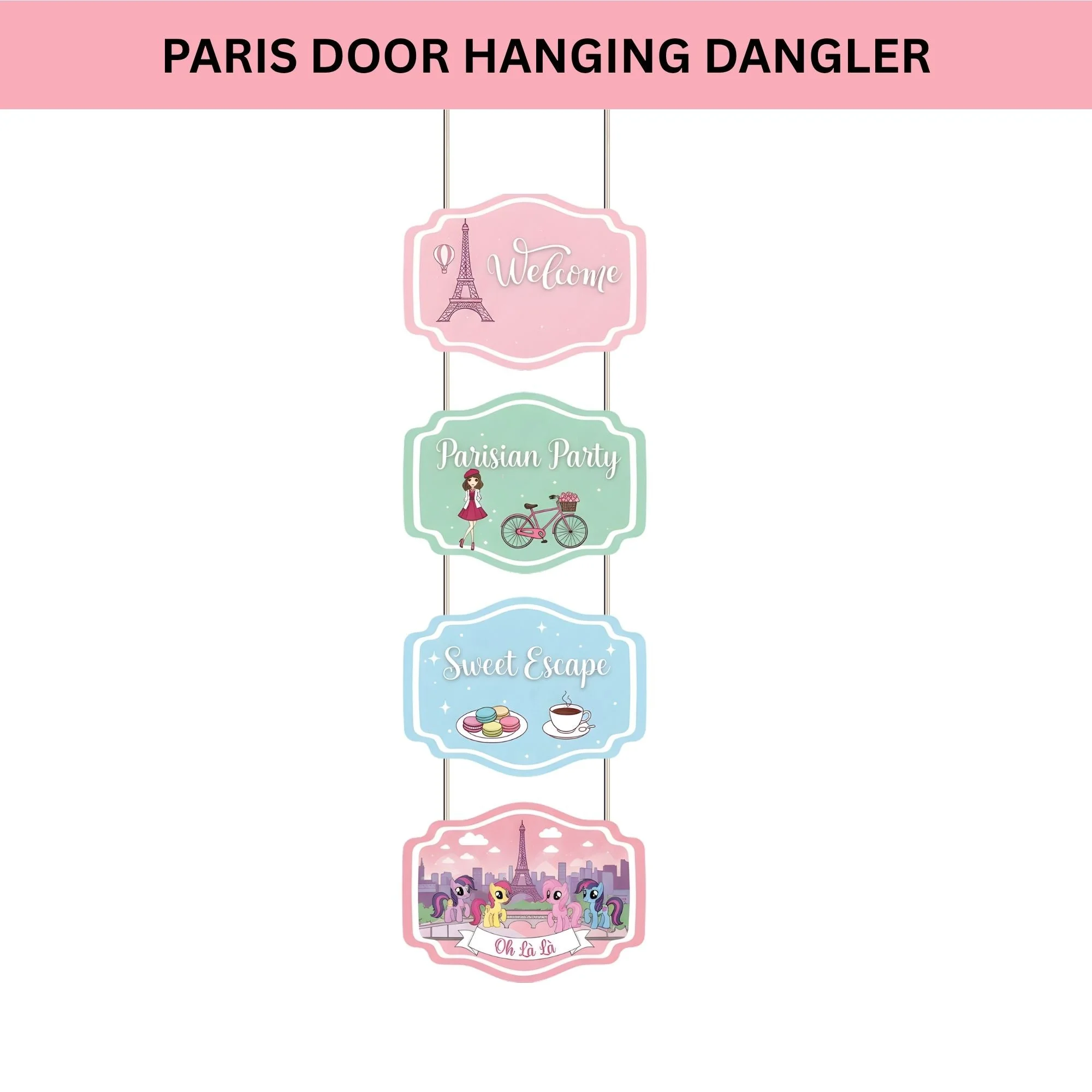 Paris Door/Wall Hanging Dangler- (42 Inches/250 GSM Cardstock/Pink & Blue/6Pcs) - Premium Handcrafted 300 GSM Door Dangler by Party Decor Mall India - View 2