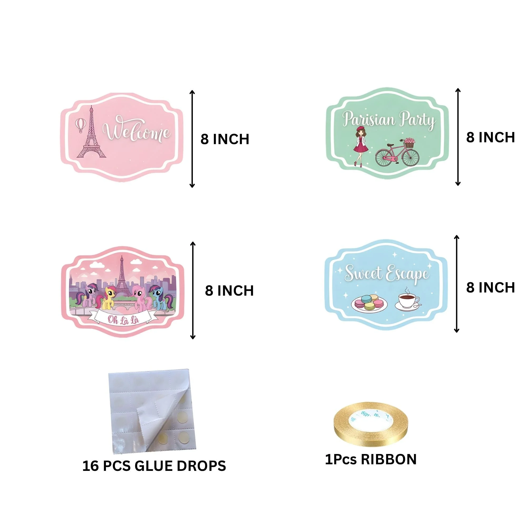 Paris Door/Wall Hanging Dangler- (42 Inches/250 GSM Cardstock/Pink & Blue/6Pcs) - Premium Handcrafted 300 GSM Door Dangler by Party Decor Mall India - View 4