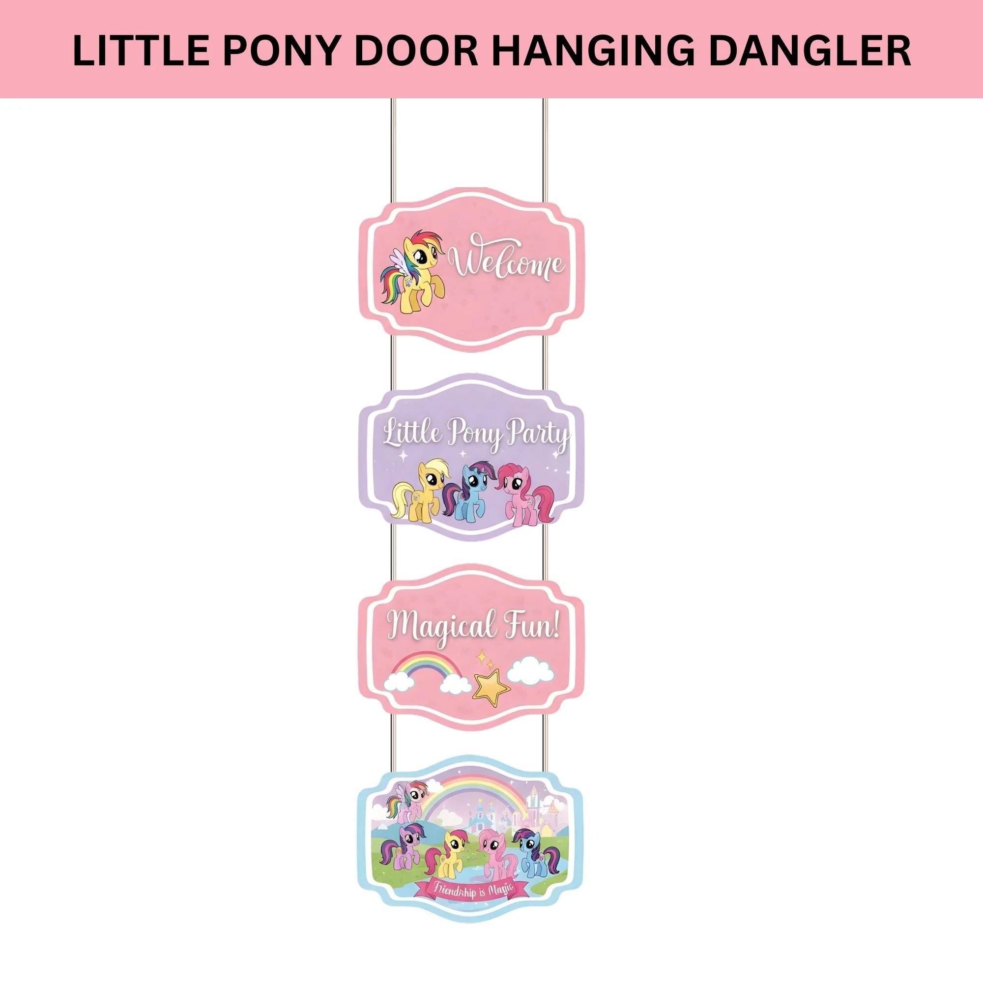 Little Pony Door/Wall Hanging Dangler- (42 Inches/250 GSM Cardstock/Pink & Purple/6Pcs) - Premium Handcrafted 300 GSM Door Dangler by Party Decor Mall India - View 2