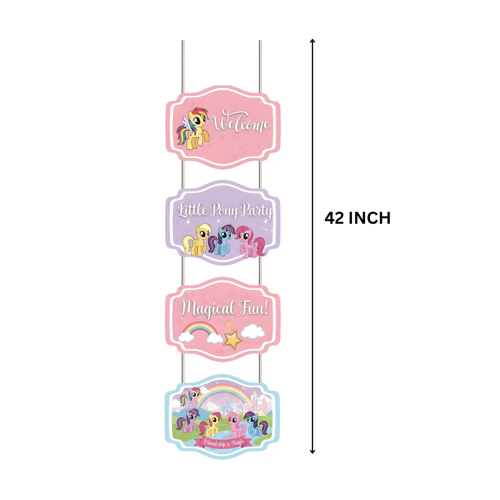 Little Pony Door/Wall Hanging Dangler- (42 Inches/250 GSM Cardstock/Pink & Purple/6Pcs) - Premium Handcrafted 300 GSM Door Dangler by Party Decor Mall India - View 3