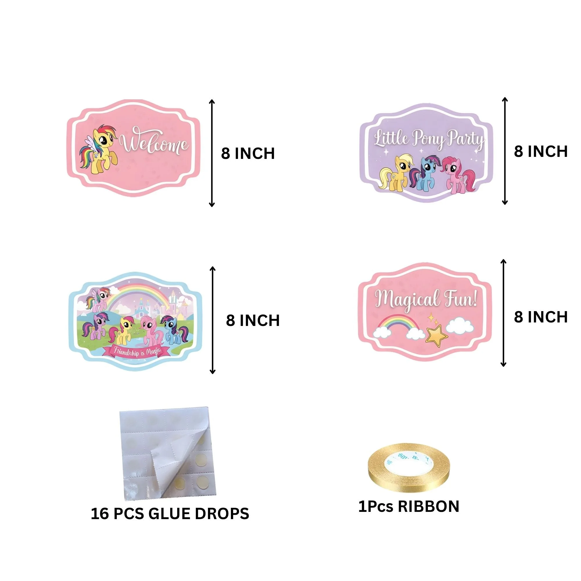 Little Pony Door/Wall Hanging Dangler- (42 Inches/250 GSM Cardstock/Pink & Purple/6Pcs) - Premium Handcrafted 300 GSM Door Dangler by Party Decor Mall India - View 4