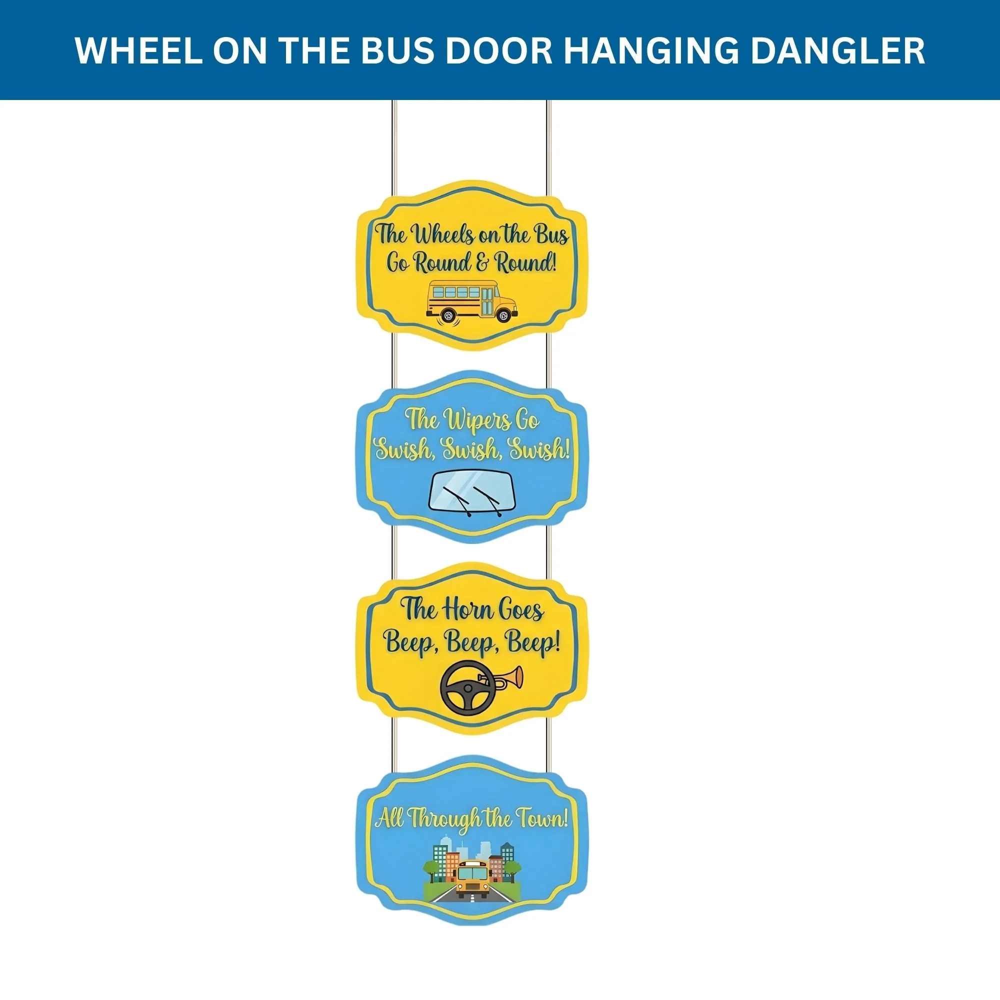 Wheel On The Bus Door/Wall Hanging Dangler- (42 Inches/250 GSM Cardstock/Yellow & Blue/6Pcs) - Premium Handcrafted 300 GSM Door Dangler by Party Decor Mall India - View 2